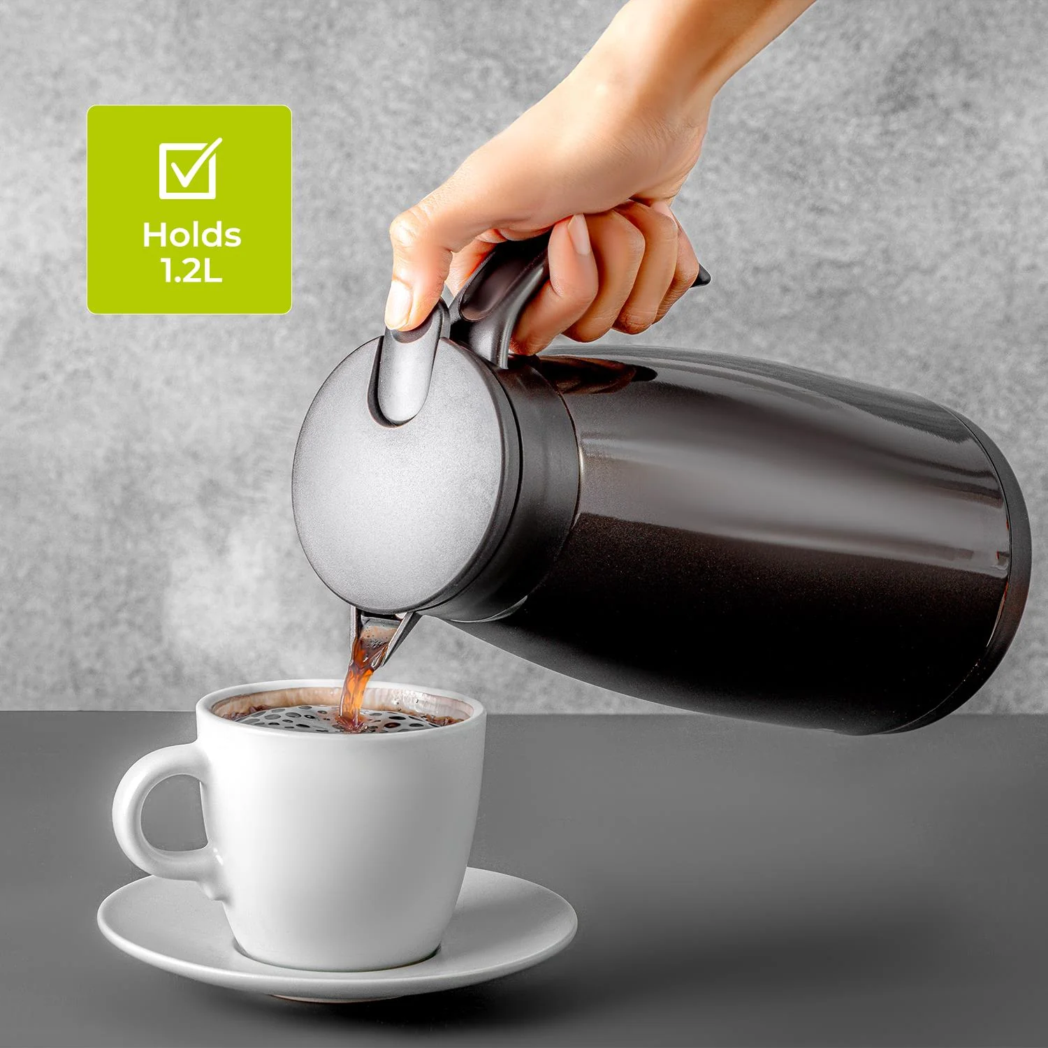 1.2L Double Walled Stainless Steel Thermal Carafe Jug - Image 4