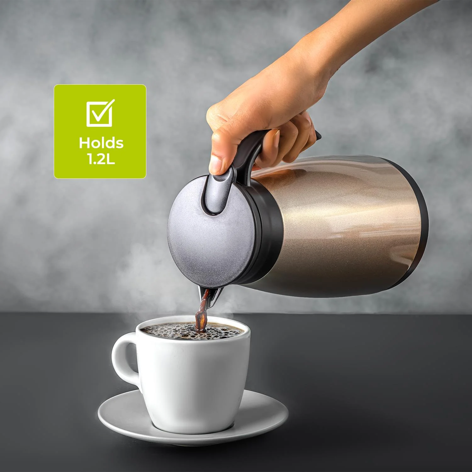 1.2L Double Walled Stainless Steel Thermal Coffee Pot - Image 4