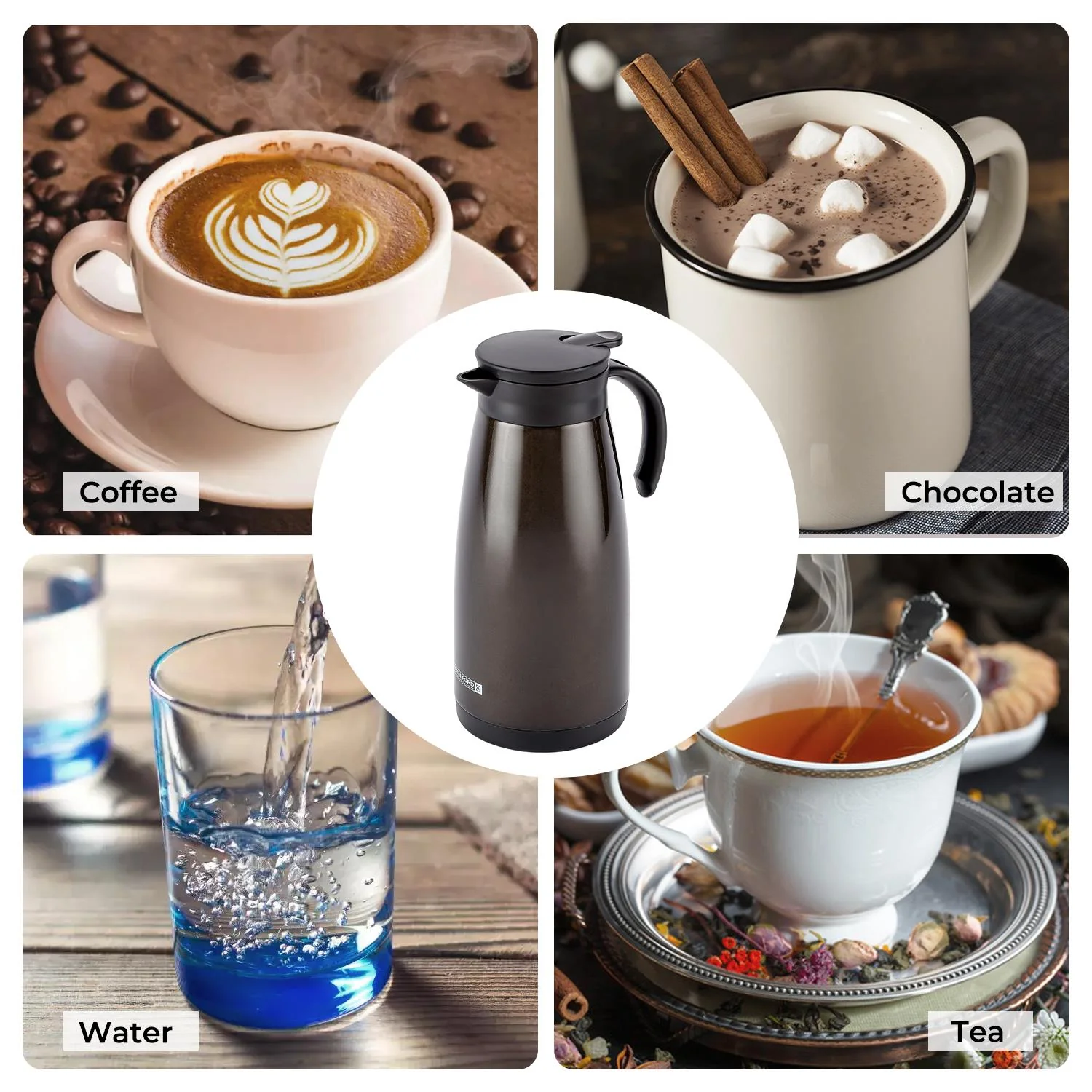 1.5L Brown Double Walled Stainless Steel Thermal Carafe Pot - Image 7