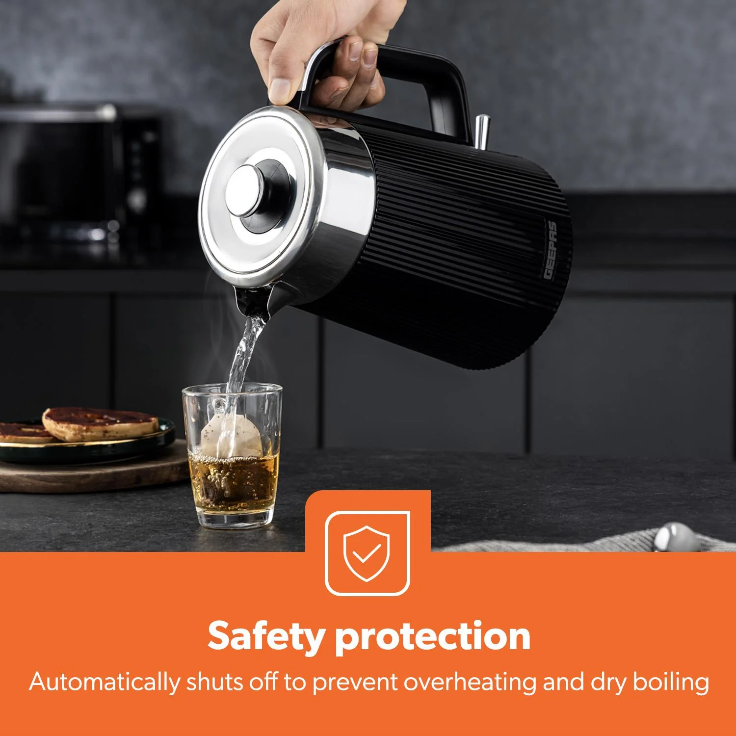 1.7L 3000W Electric Kettle & 4 Slice Toaster Kitchen Set Arcus Black - Image 5