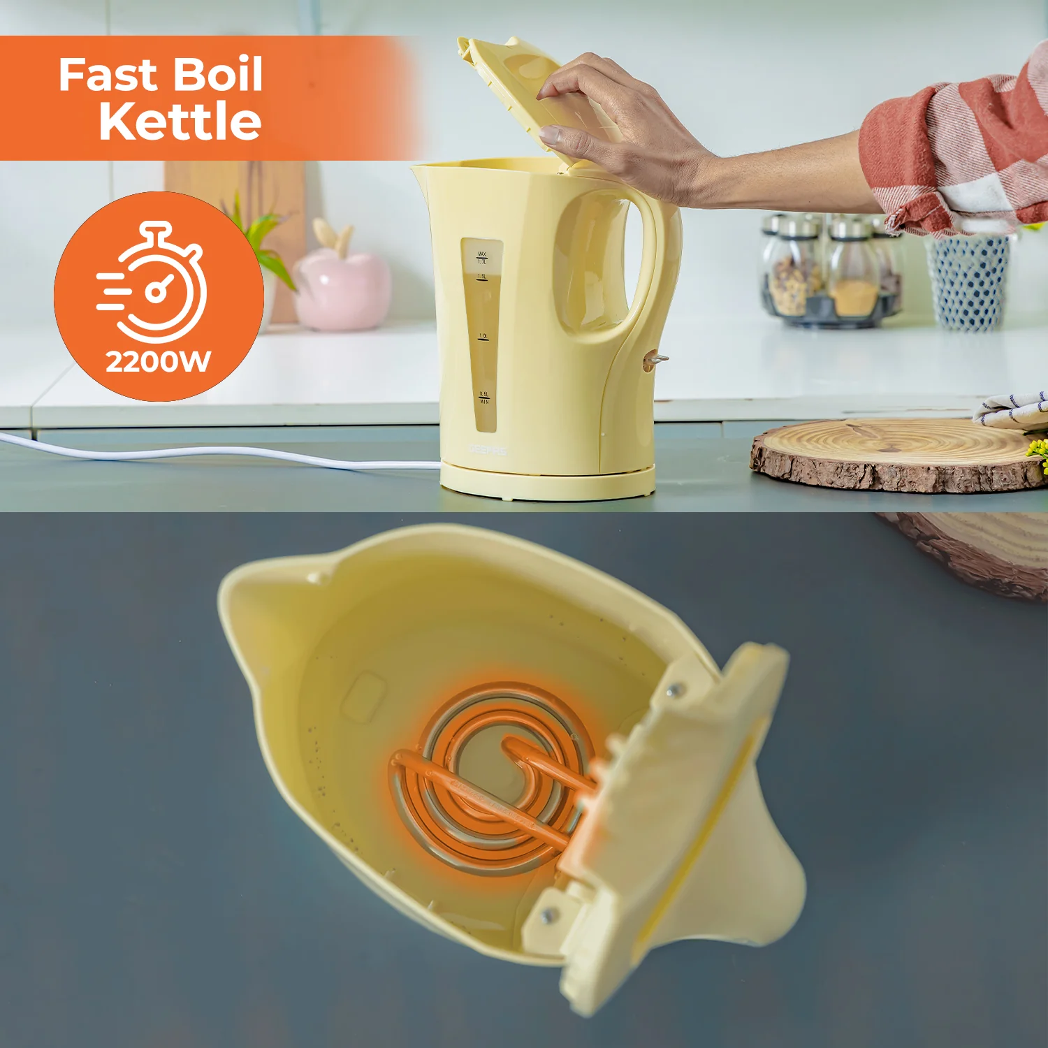 1.7L Fast-Boil Cordless Beige Electric Kettle - Image 4