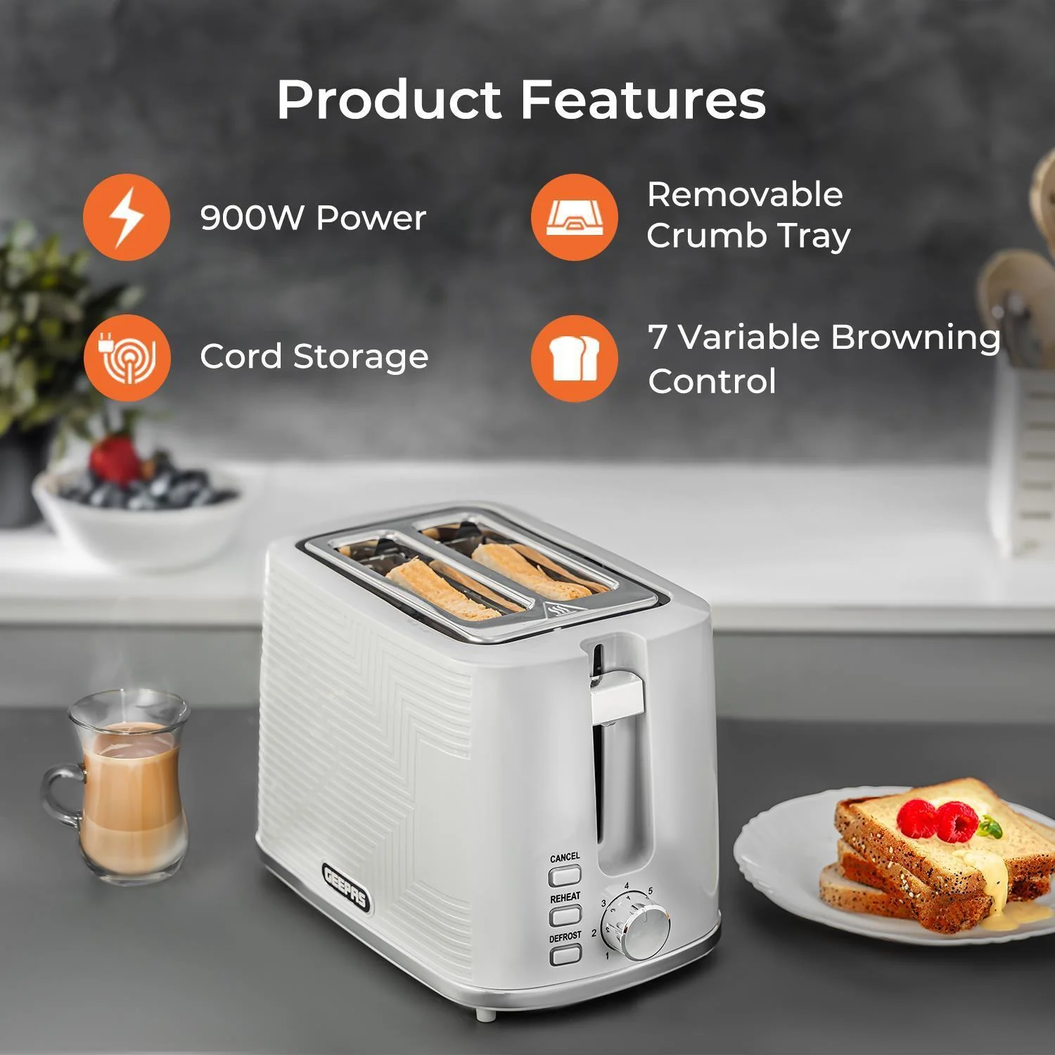 1.7L OPUS Cordless Kettle and Toaster Set in Elegant Grey - Image 2