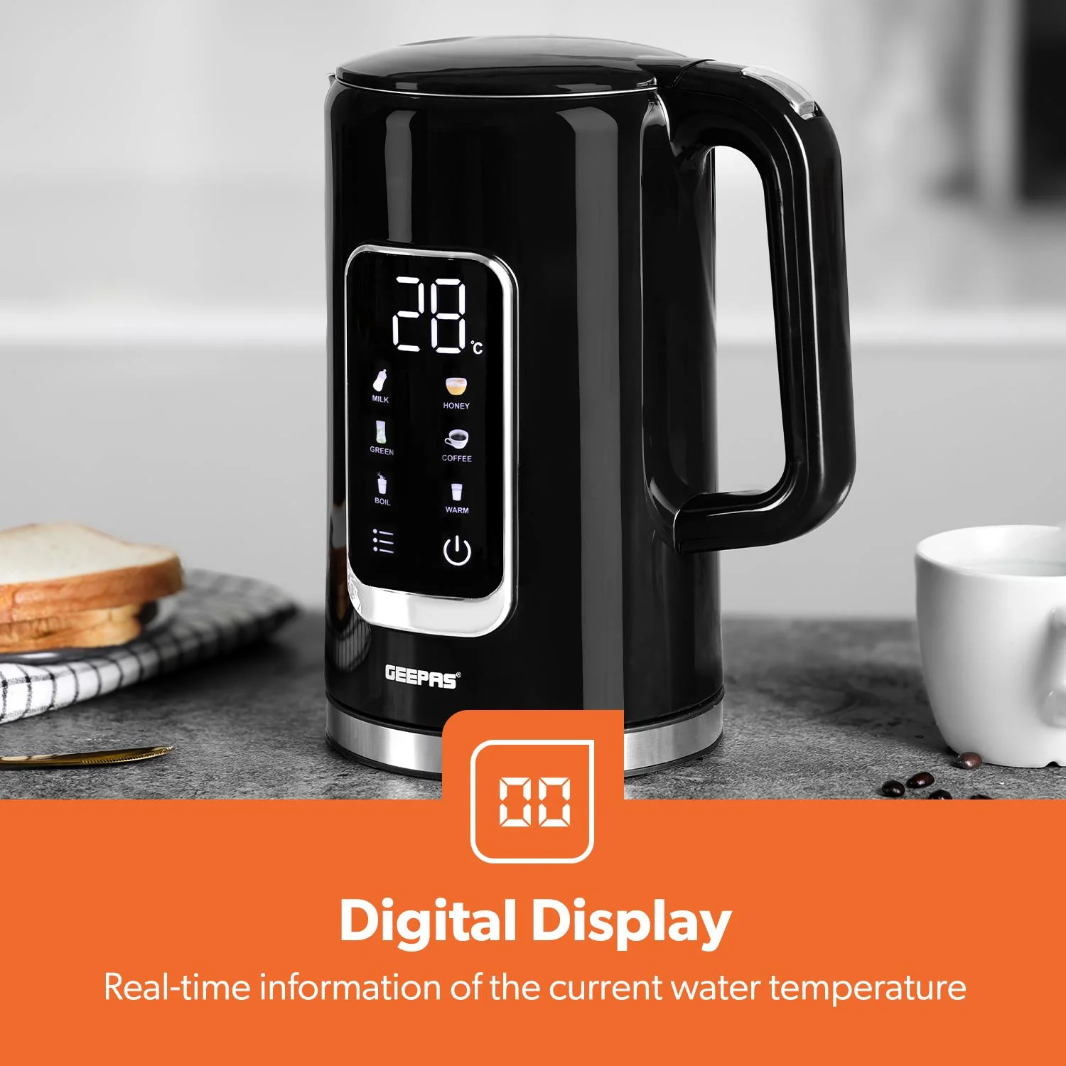 1.7L Digital Electric Kettle & 2 Slice Bread Toaster Combo Set - Image 7