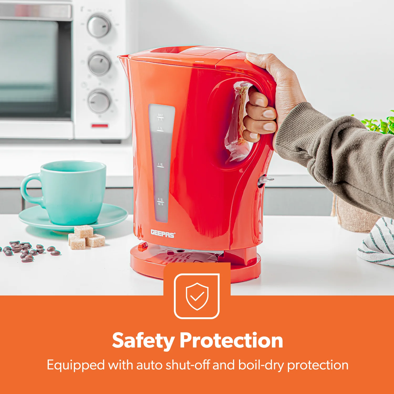 1.7L Red Cordless Electric Rapid-Boil Kettle 2200W - Image 3