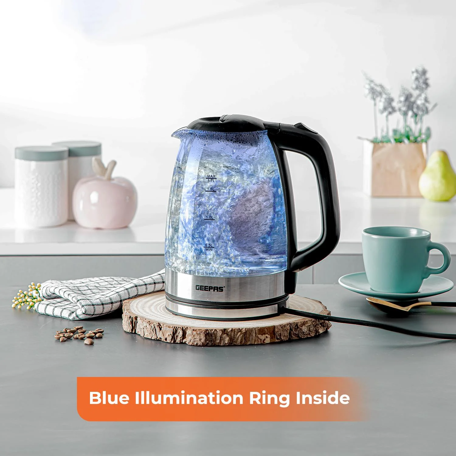 1.8L Black LED Glass Kettle and Four-Slice Toaster Set - Image 4
