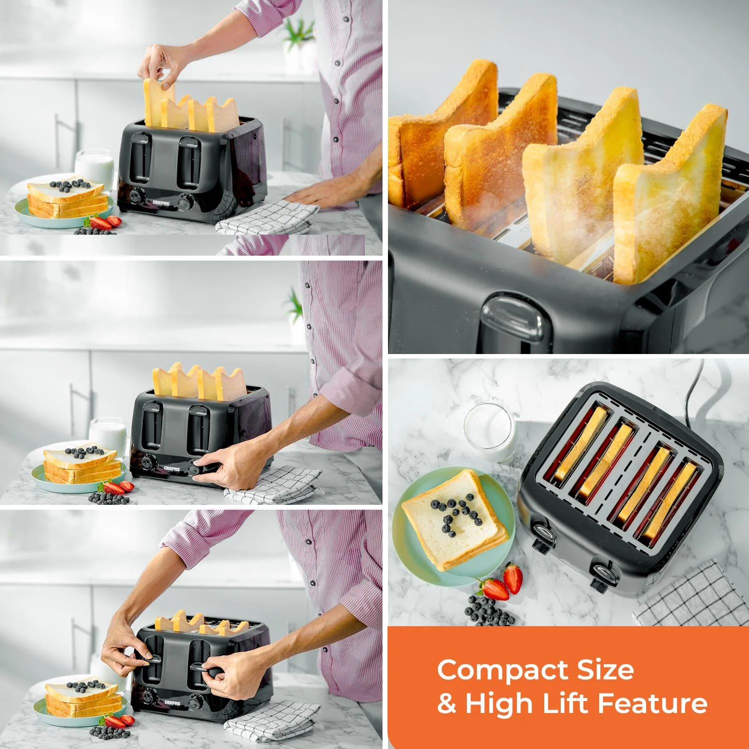 1.8L Black LED Glass Kettle and Four-Slice Toaster Set - Image 6