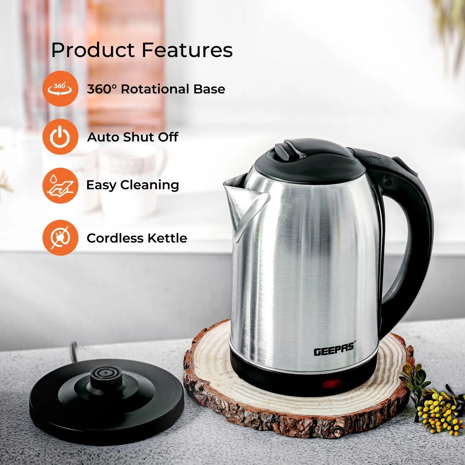 1.8L Cordless Electric Kettle & 2-Slice Bread Toaster Set - Image 2