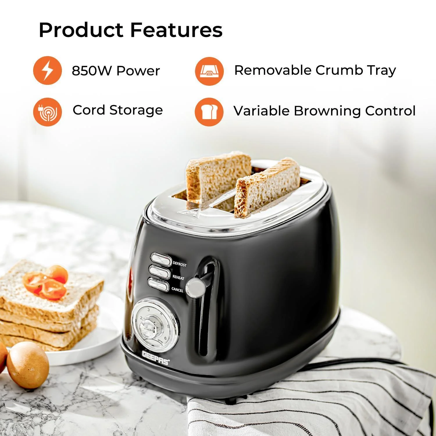 1.8L Cordless Electric Kettle & 2-Slice Bread Toaster Set - Image 3