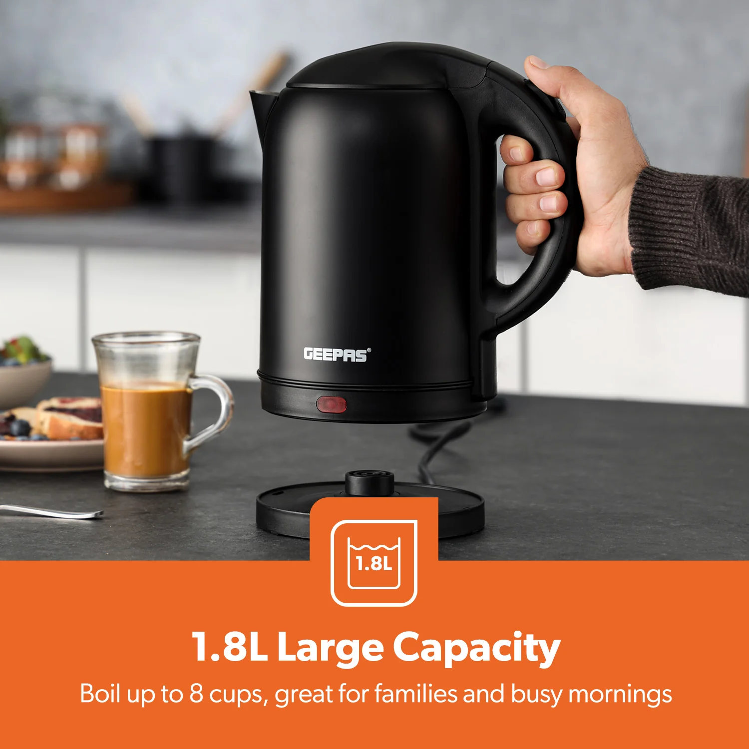 1.8L Matte Black Stainless Steel Electric Kettle 1800W - Image 3