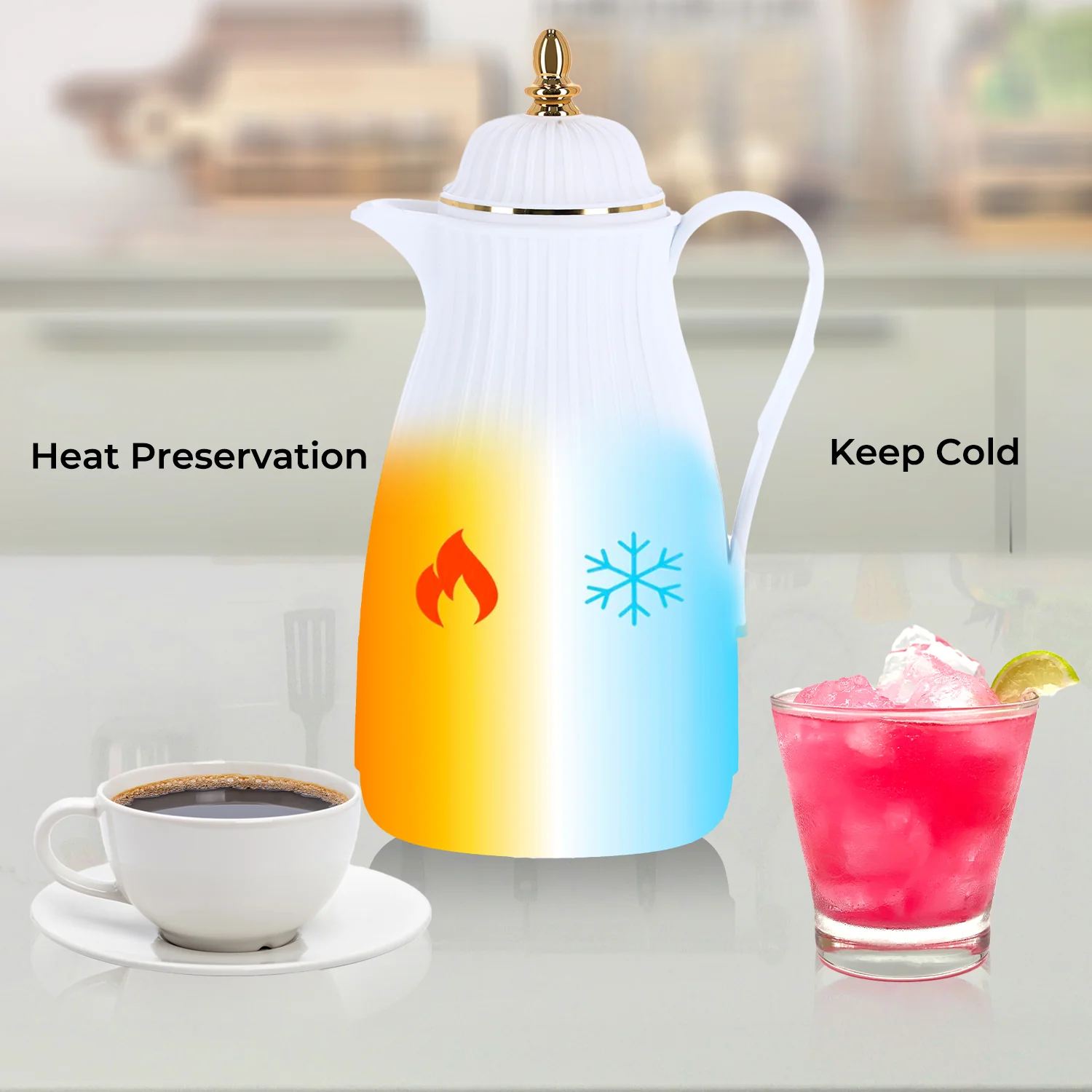 1L White and Gold 'Haya' Vacuum Flask Jug - Image 3