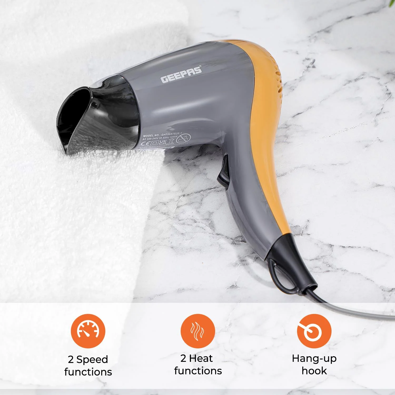 1200W Powerful Hair Dryer 2-Speed 2 Heat Settings - Image 2