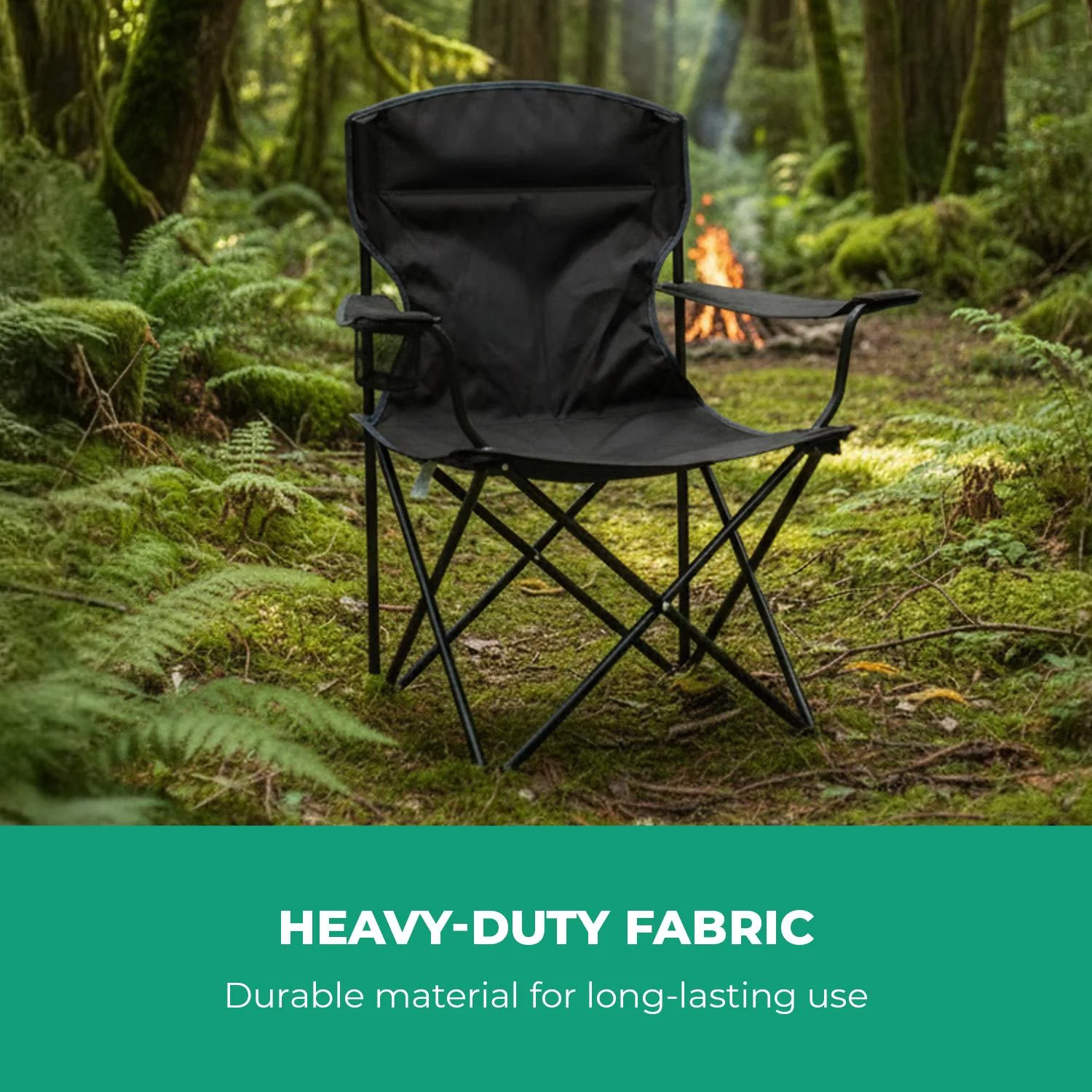 120kg Black Folding Camping Chair With Mesh Cup Holder - Image 5