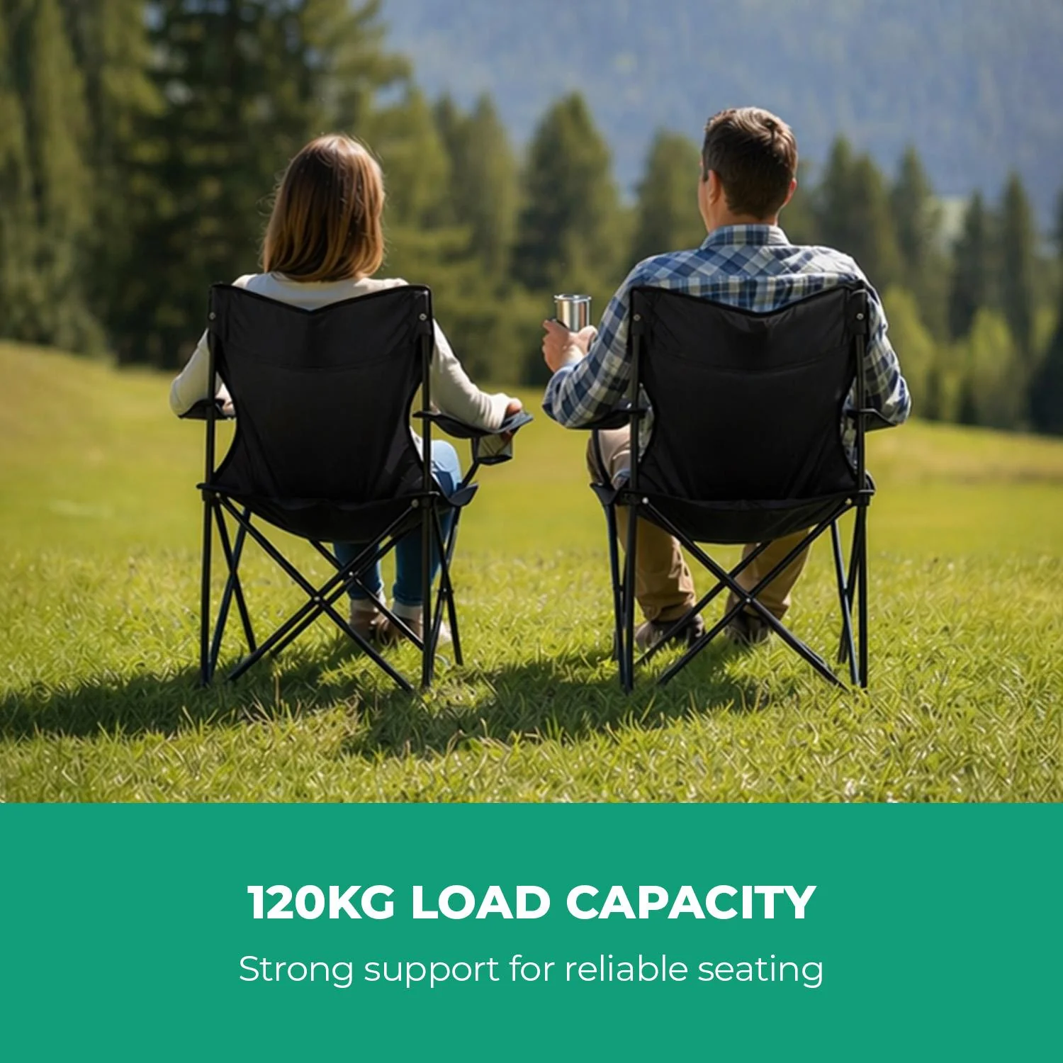 120kg Black Folding Camping Chair With Mesh Cup Holder - Image 7