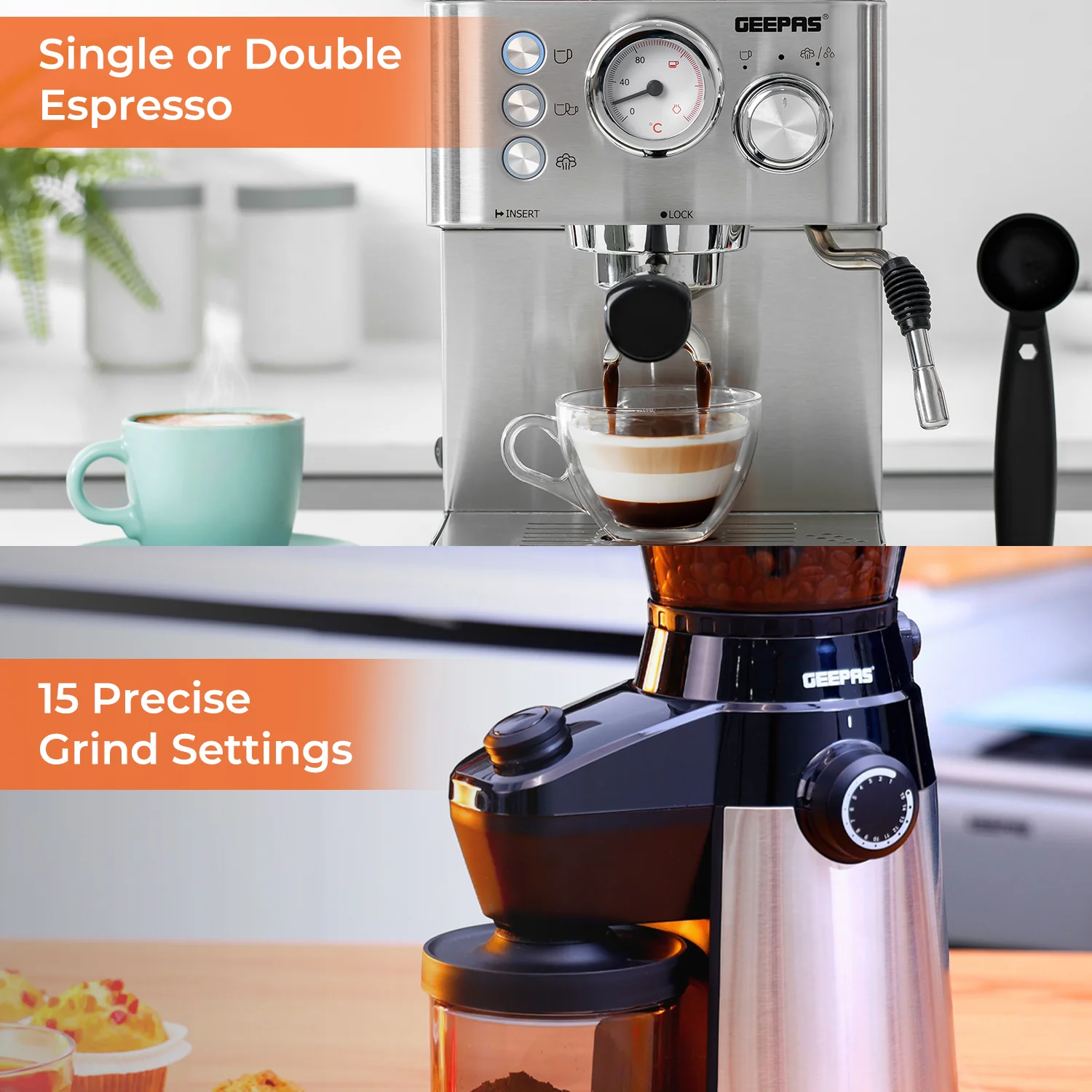15 Bar Espresso Coffee Machine & Burr Coffee Grinder Set - Image 6