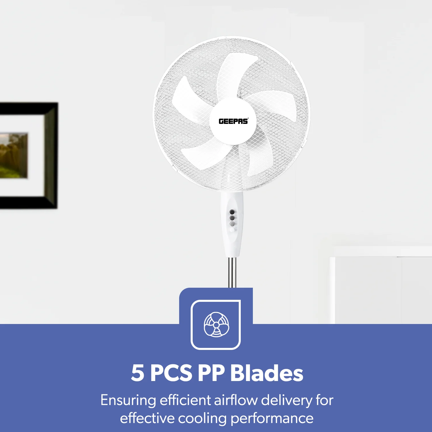 16-Inch White 5-Blade Oscillating Pedestal Fan - Image 7