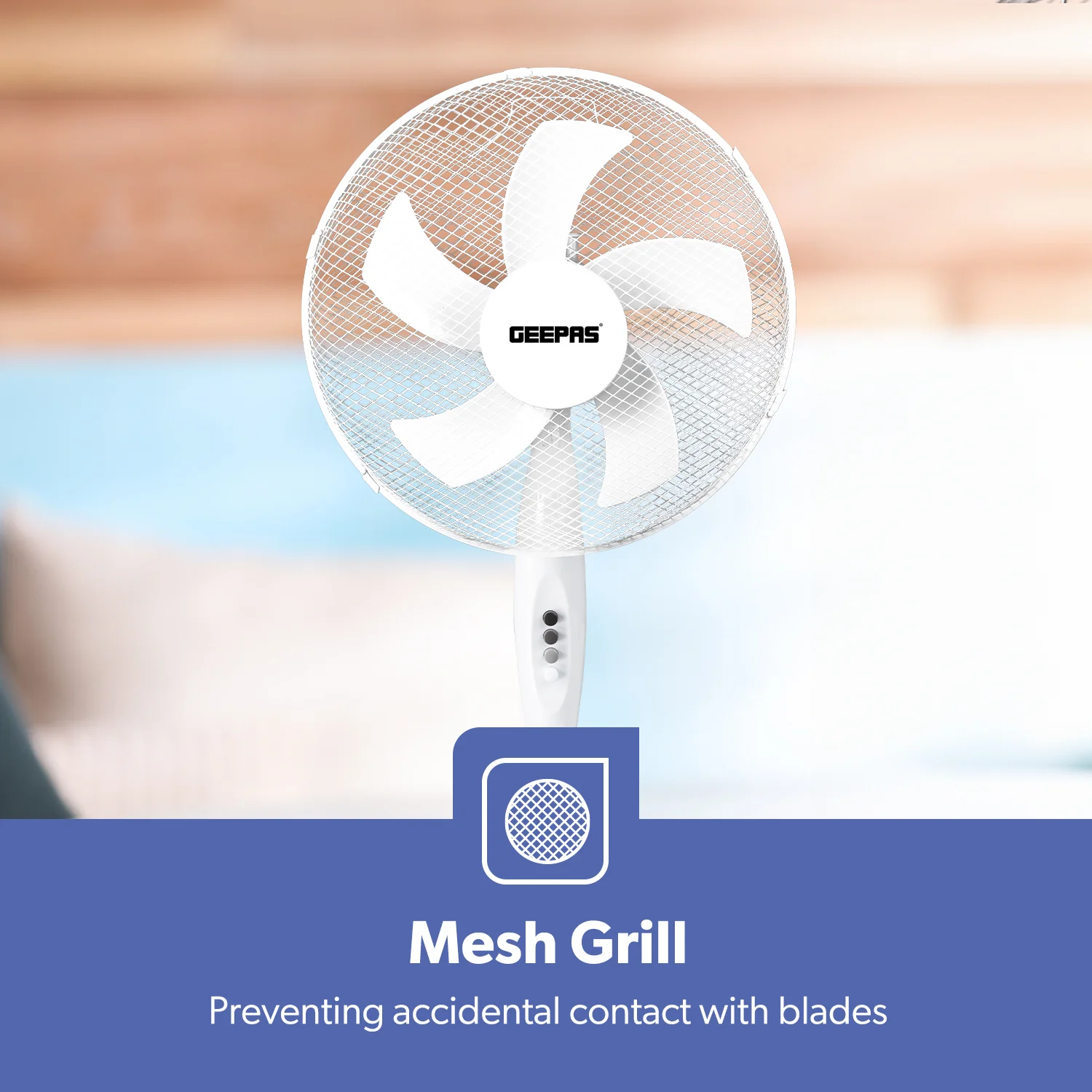 16-Inch White 5-Blade Oscillating Pedestal Fan - Image 8