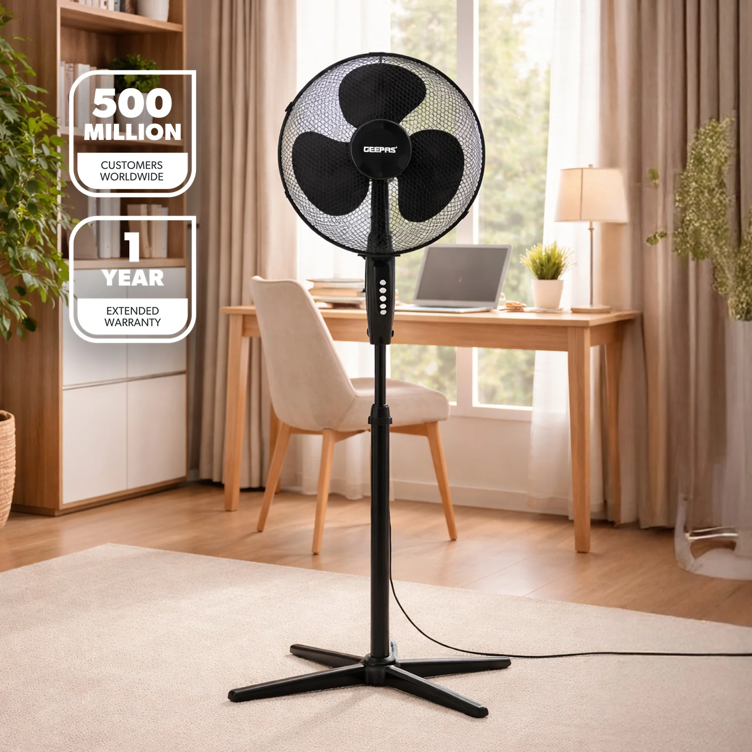 16" Oscillating Pedestal Fan Adjustable Height & 3-Speed - Image 2