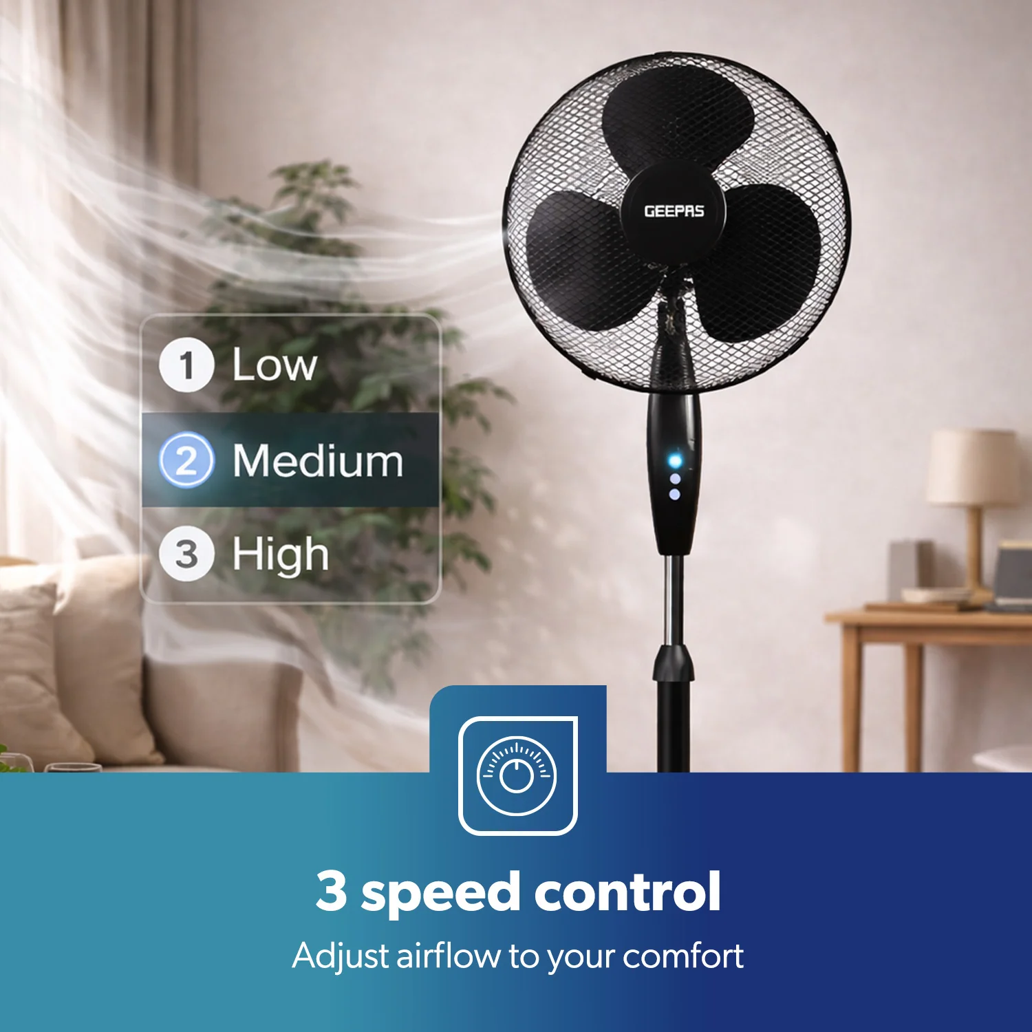 16" Oscillating Pedestal Fan Adjustable Height & 3-Speed - Image 5