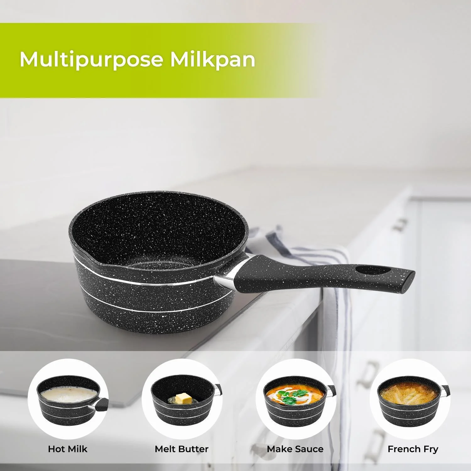 16cm Aluminium Non-Stick Black Granite Saucepan - Image 4