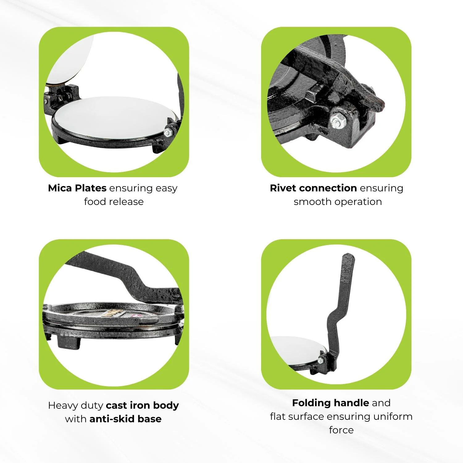 17.5cm Non-Stick Cast Iron Chapati Maker and Roti Press - Image 2