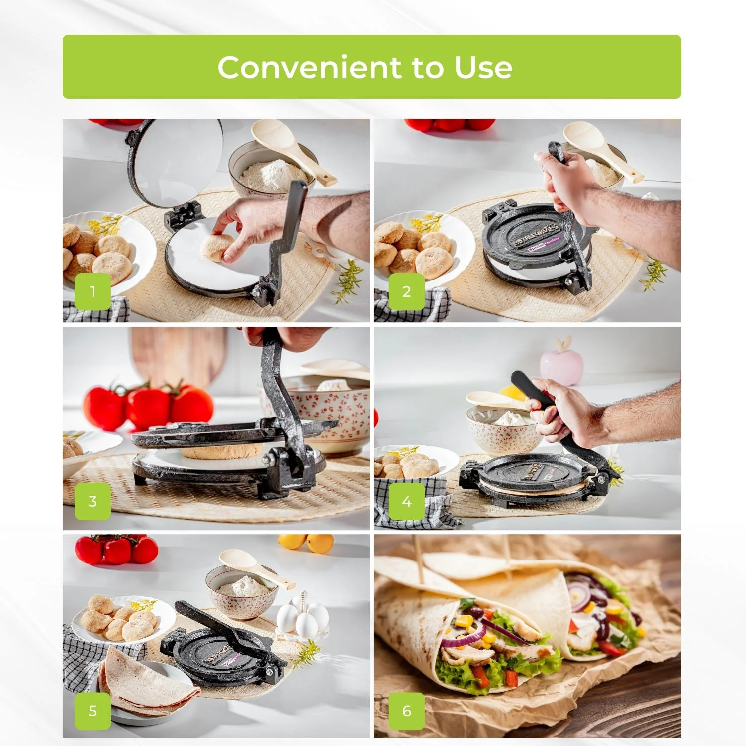18.5cm Black Cast Iron Chapati Maker and Roti Press - Image 5