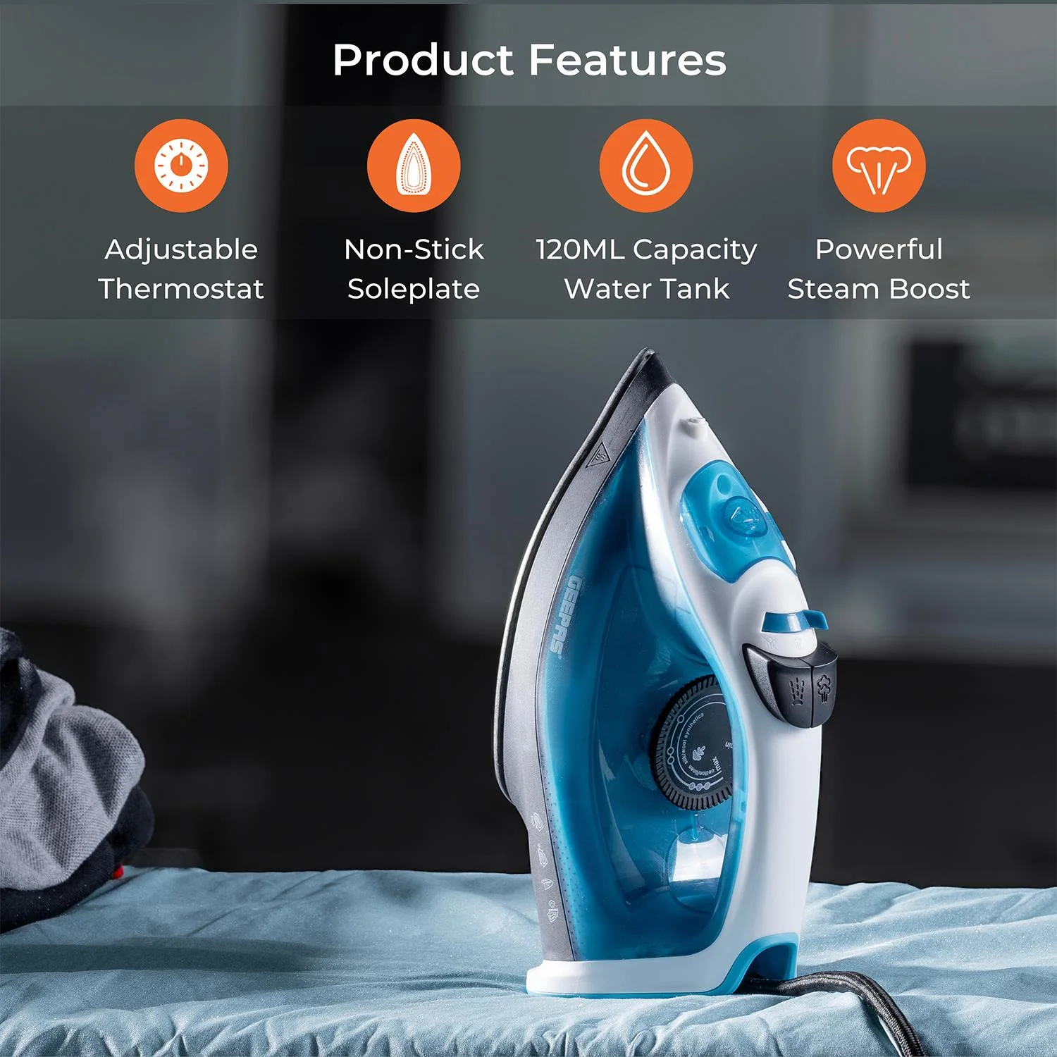 1800W Fast Heat-Up Steam Clothes Iron & Ironing Board Set - Image 2