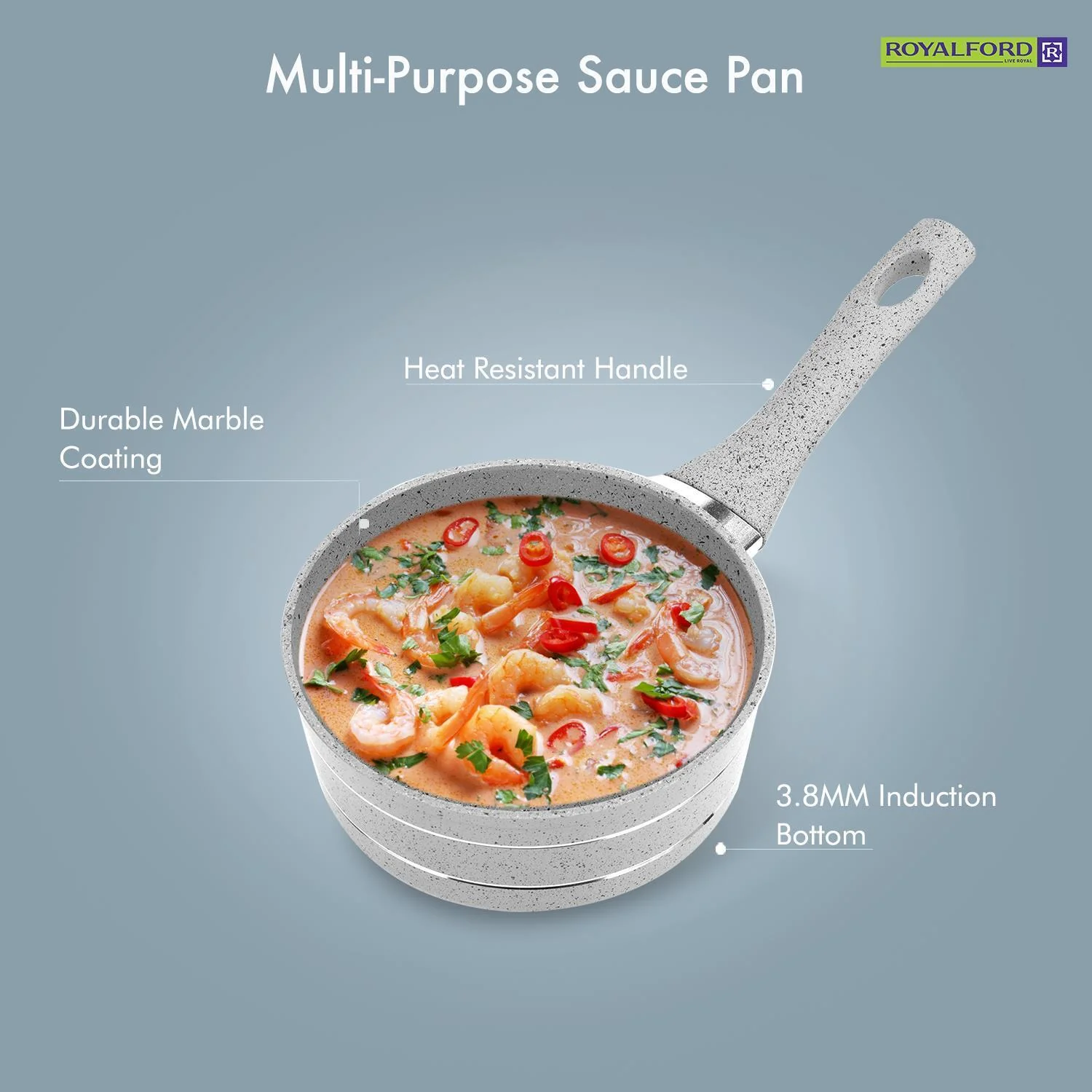 18cm Induction Non-Stick Grey Granite Saucepan - Image 8