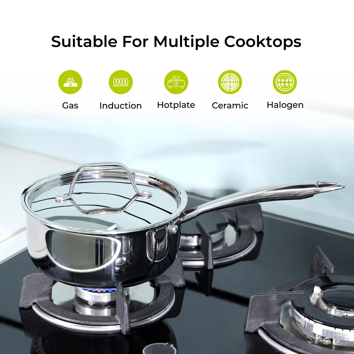 18cm Stainless Steel Triply Milk Pan Saucepan with Lid - Image 3