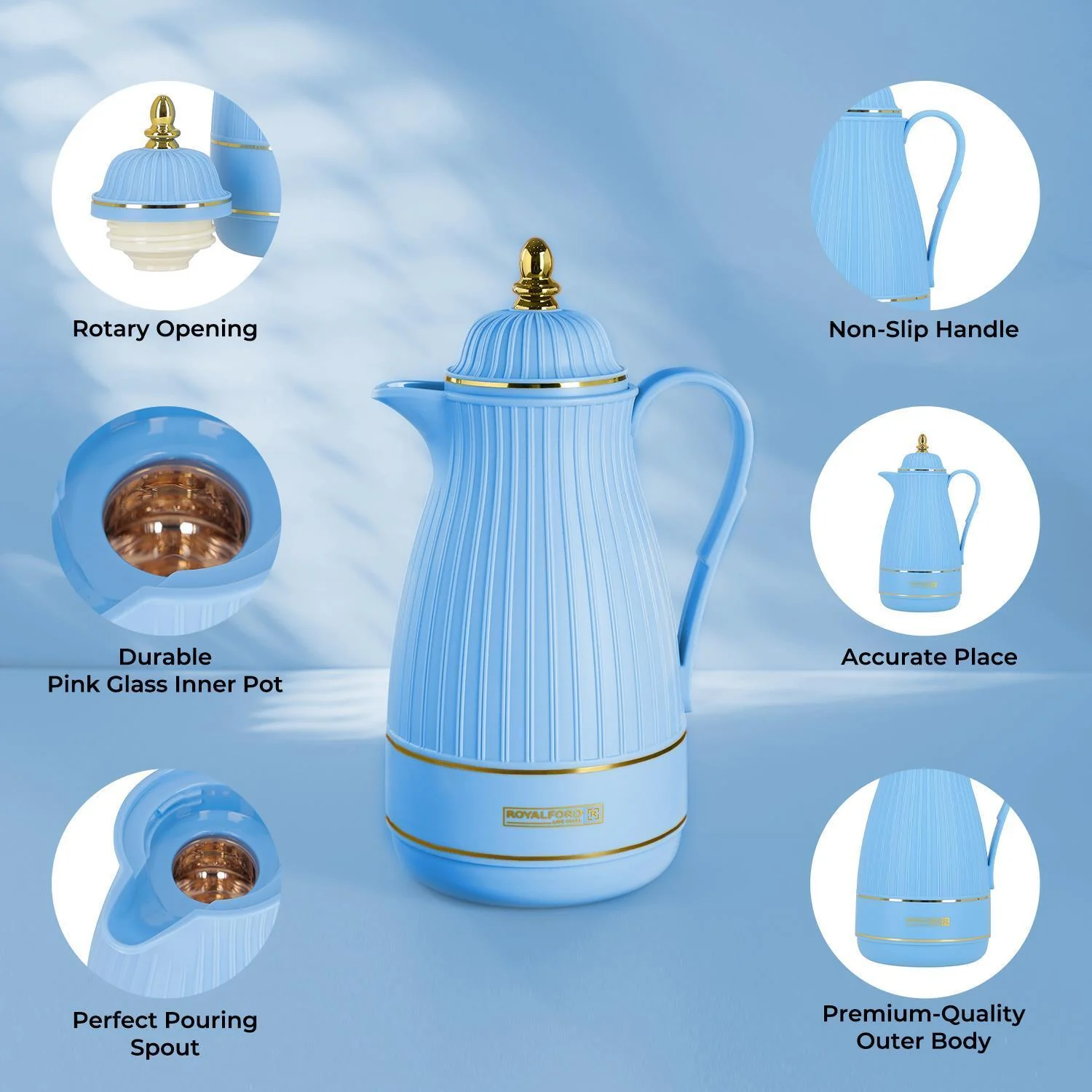 1L Baby Blue Insulated Glass Vacuum Flask Jug - Image 2