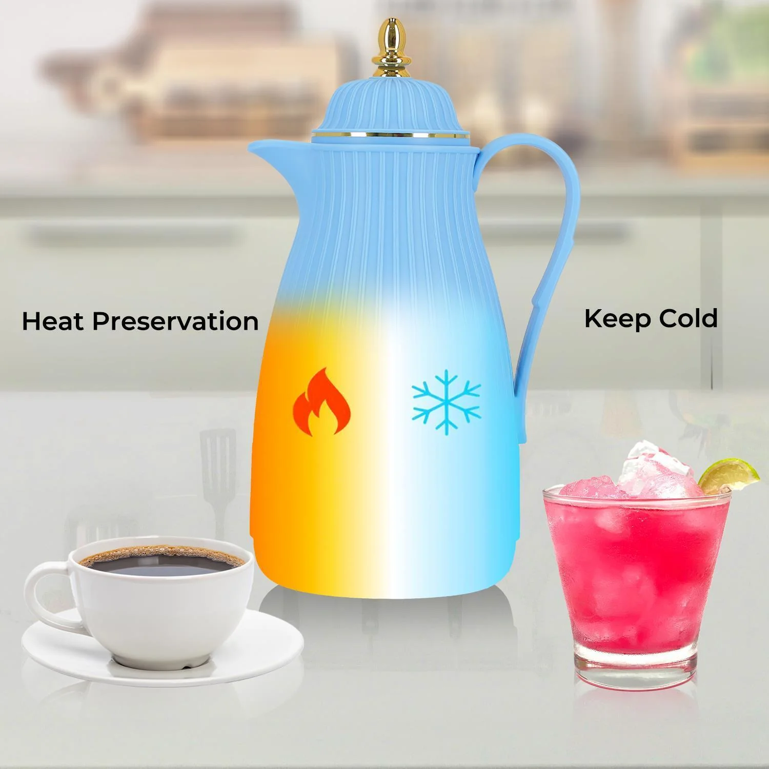 1L Baby Blue Insulated Glass Vacuum Flask Jug - Image 3