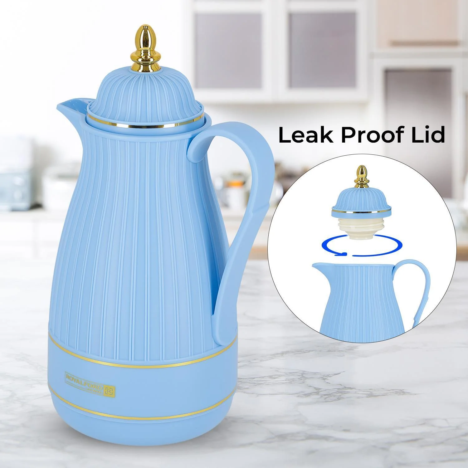1L Baby Blue Insulated Glass Vacuum Flask Jug - Image 4