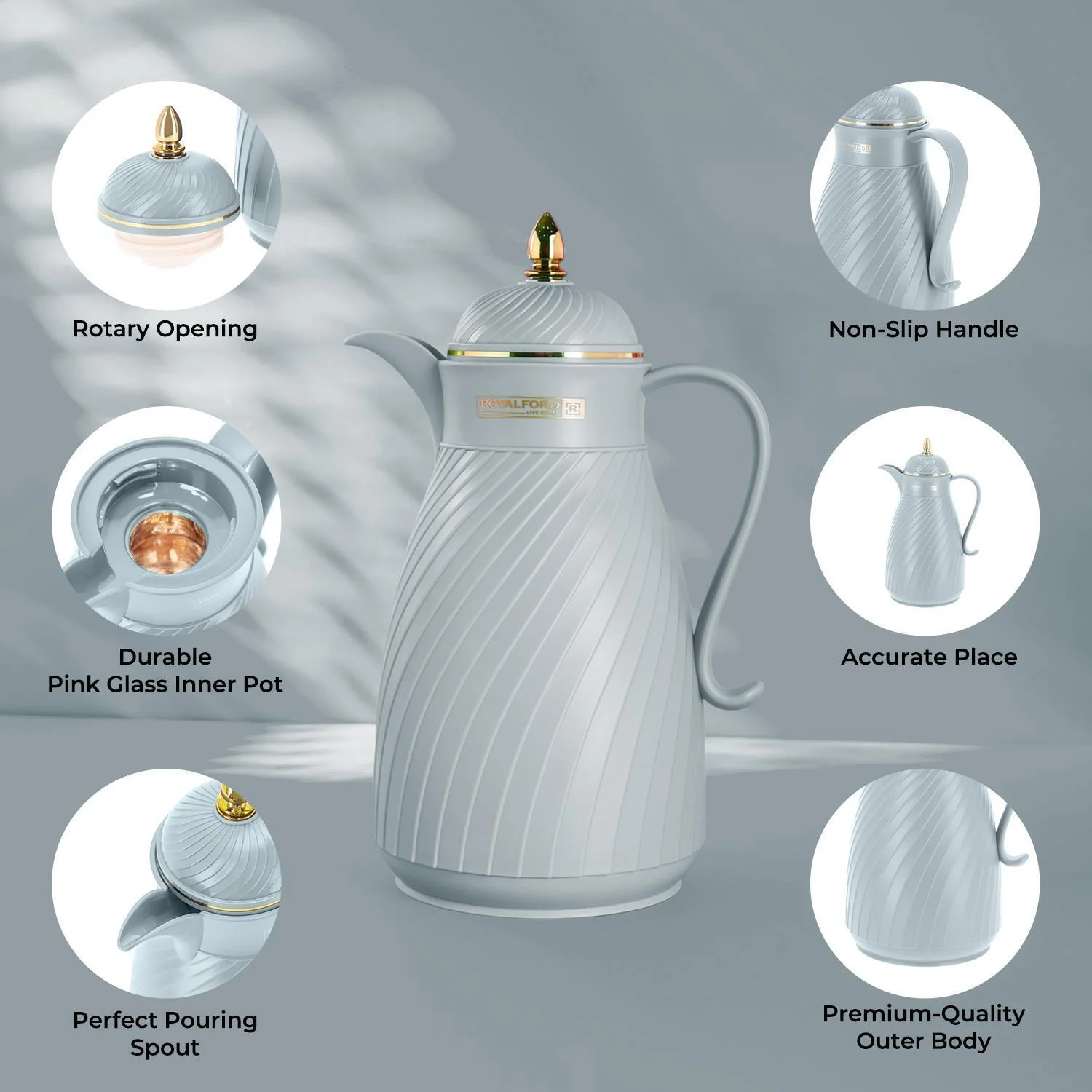 1L Grey Insulated Vacuum Flask Thermos Jug - Image 3
