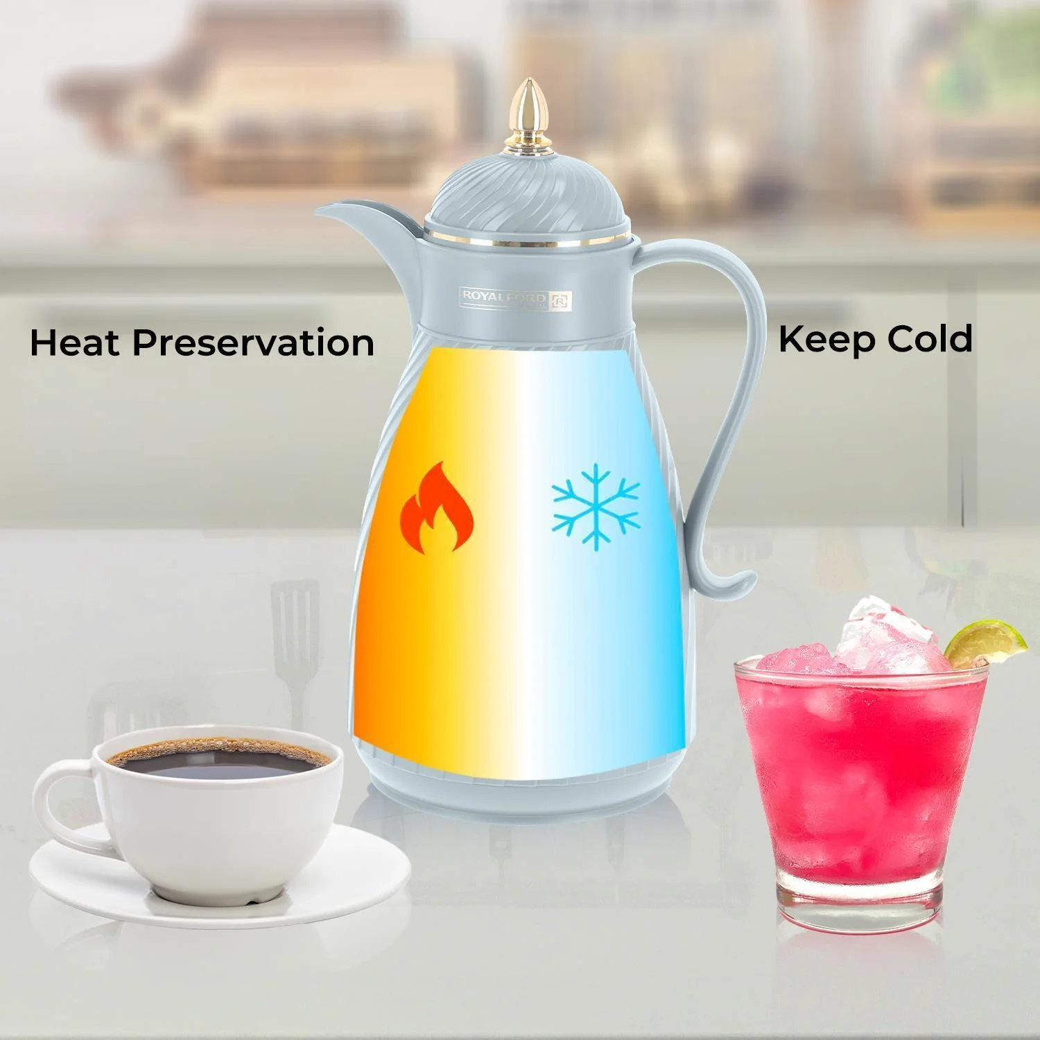 1L Grey Insulated Vacuum Flask Thermos Jug - Image 7
