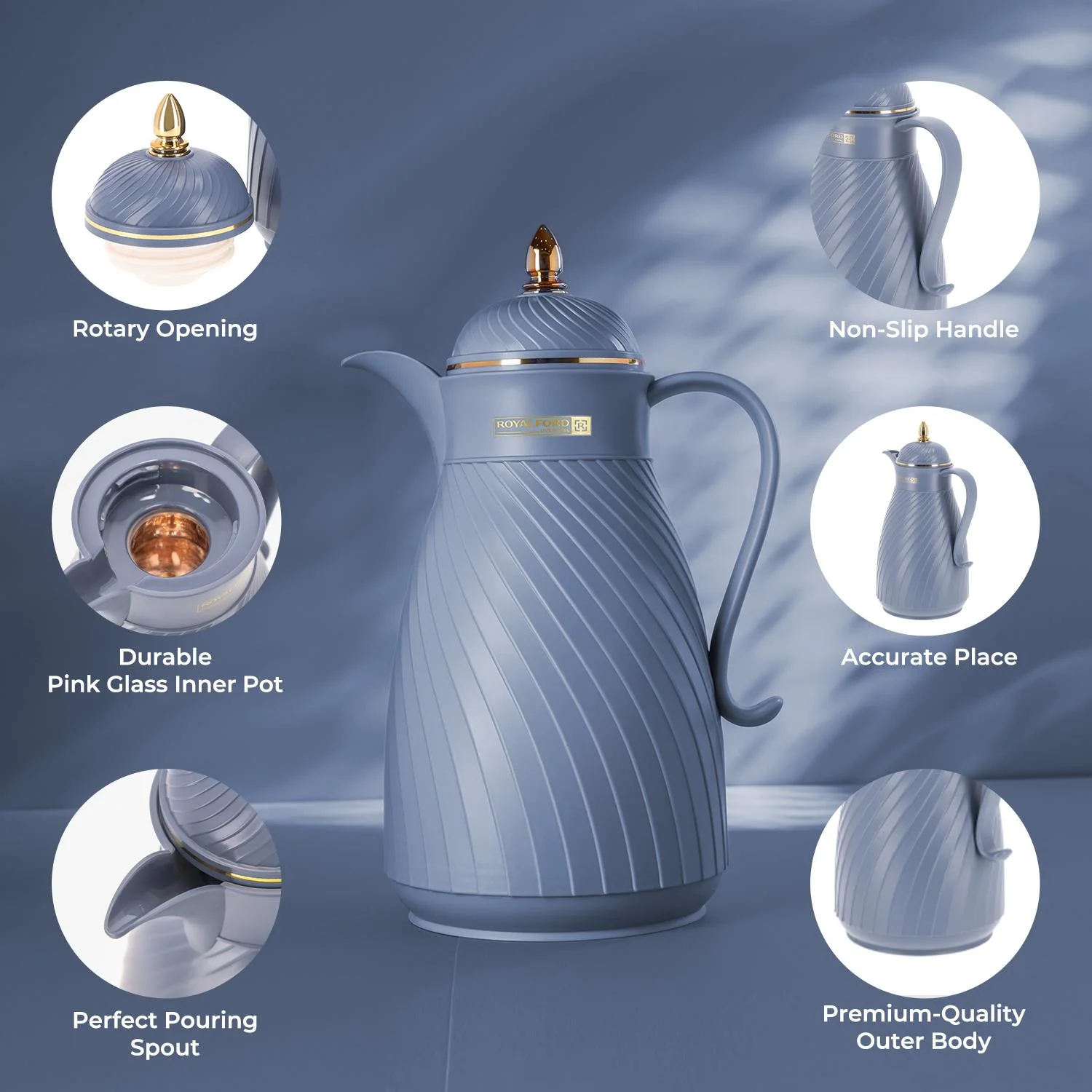 1L Hala Royal Blue Insulated Vacuum Flask Thermos Jug - Image 3