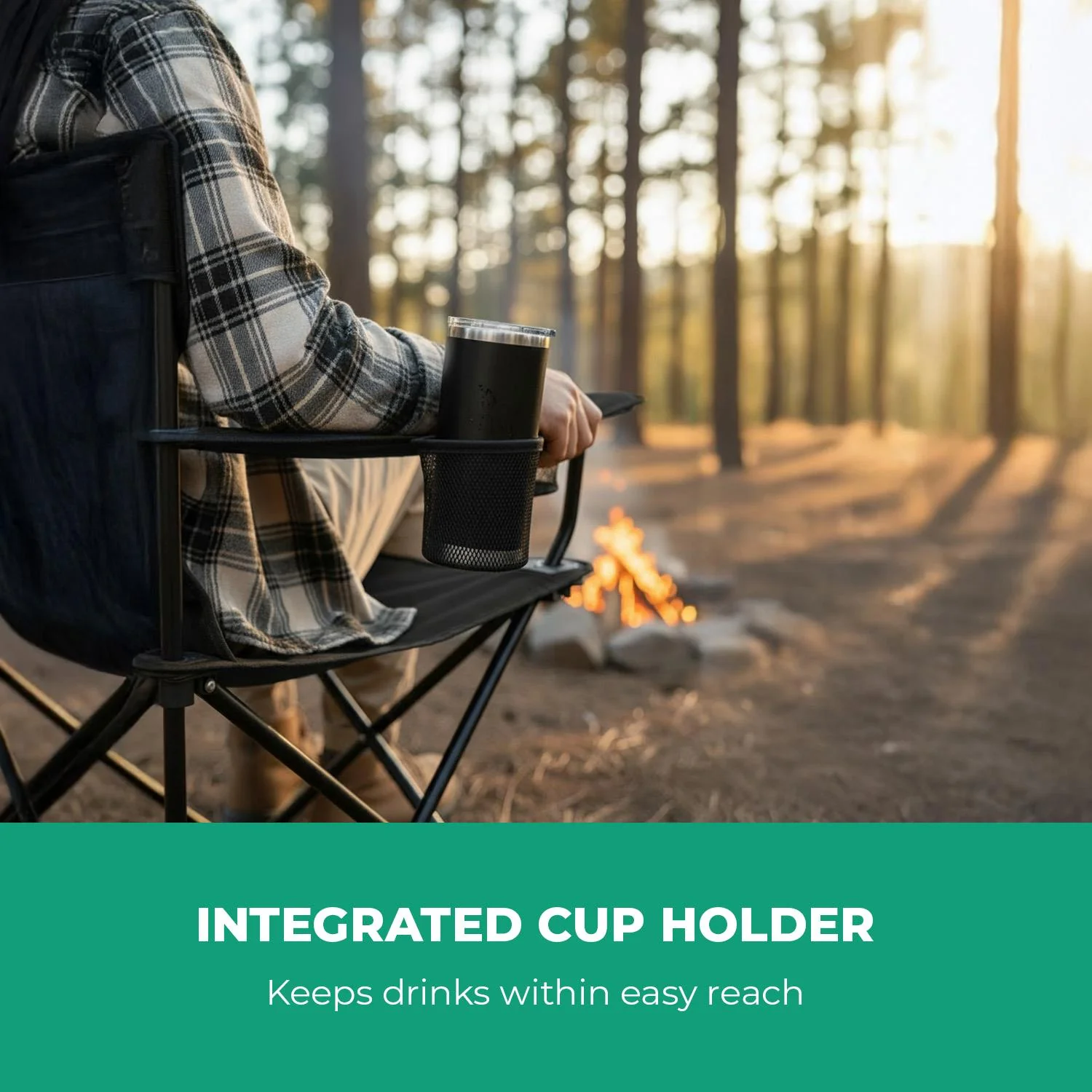 2-Pack Black Folding Camping Chairs With Integrated Cup Holder - Image 4