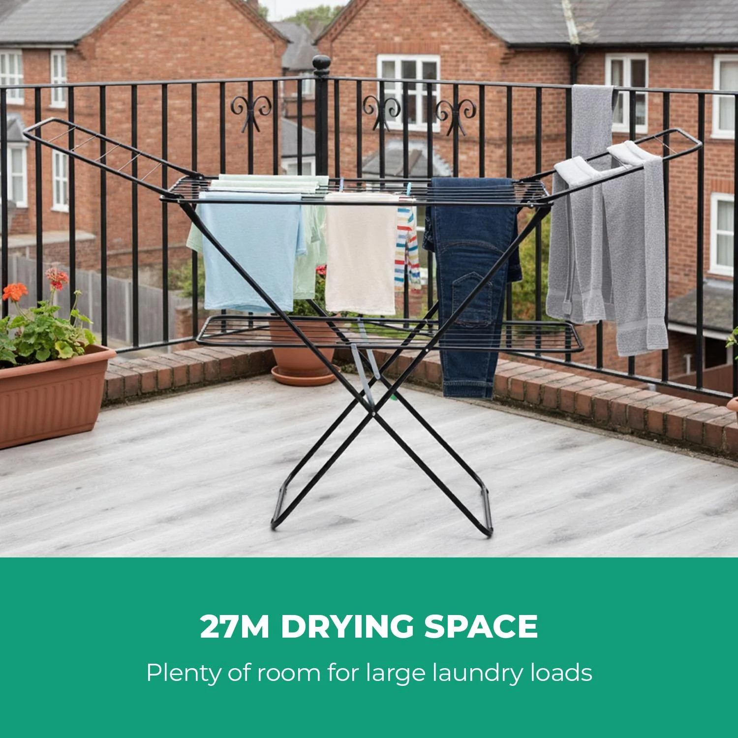 2-Tier Foldable Clothes Airer Laundry Drying Rack Black - Image 5