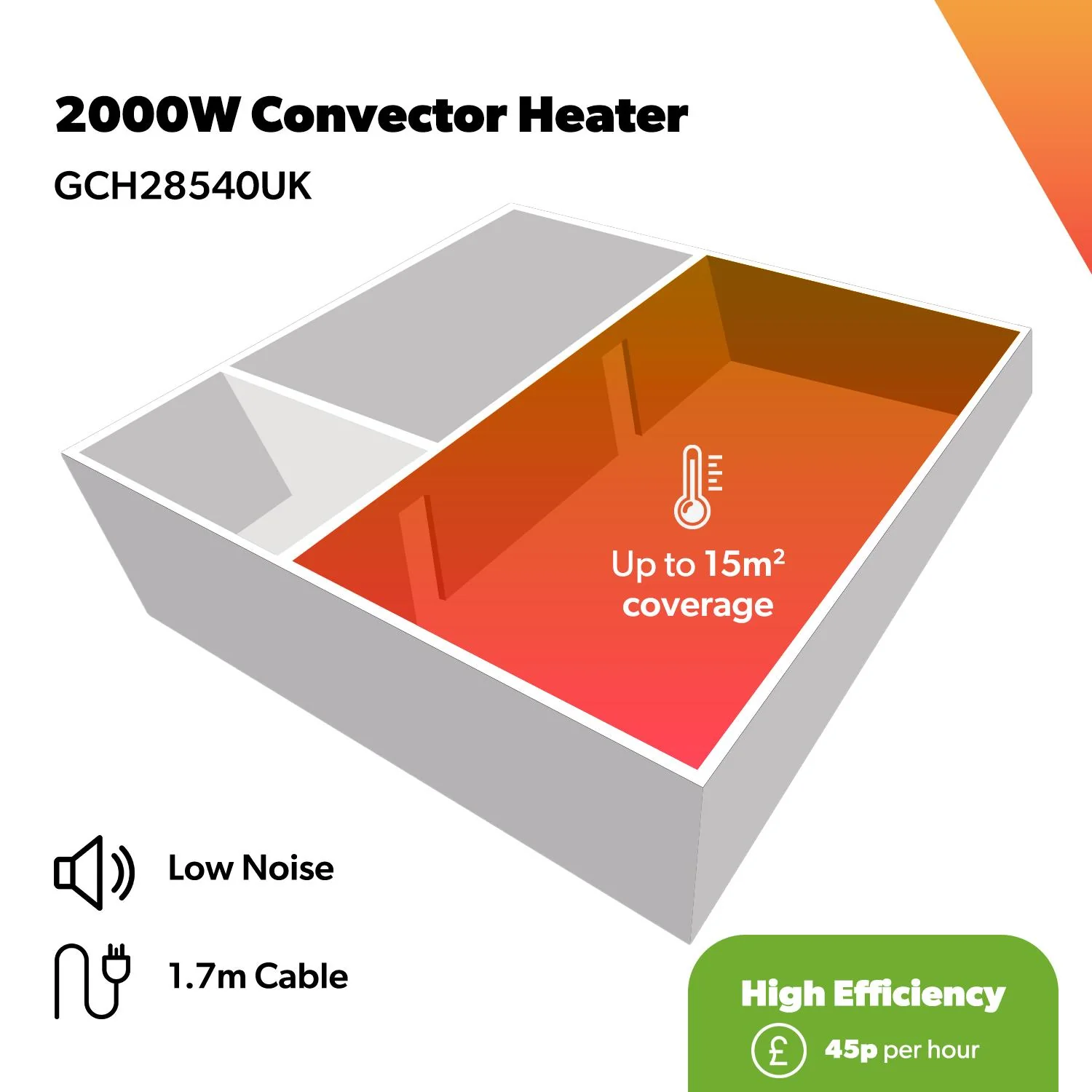 2000W Black Freestanding Convector Heater With Thermostat - Image 8