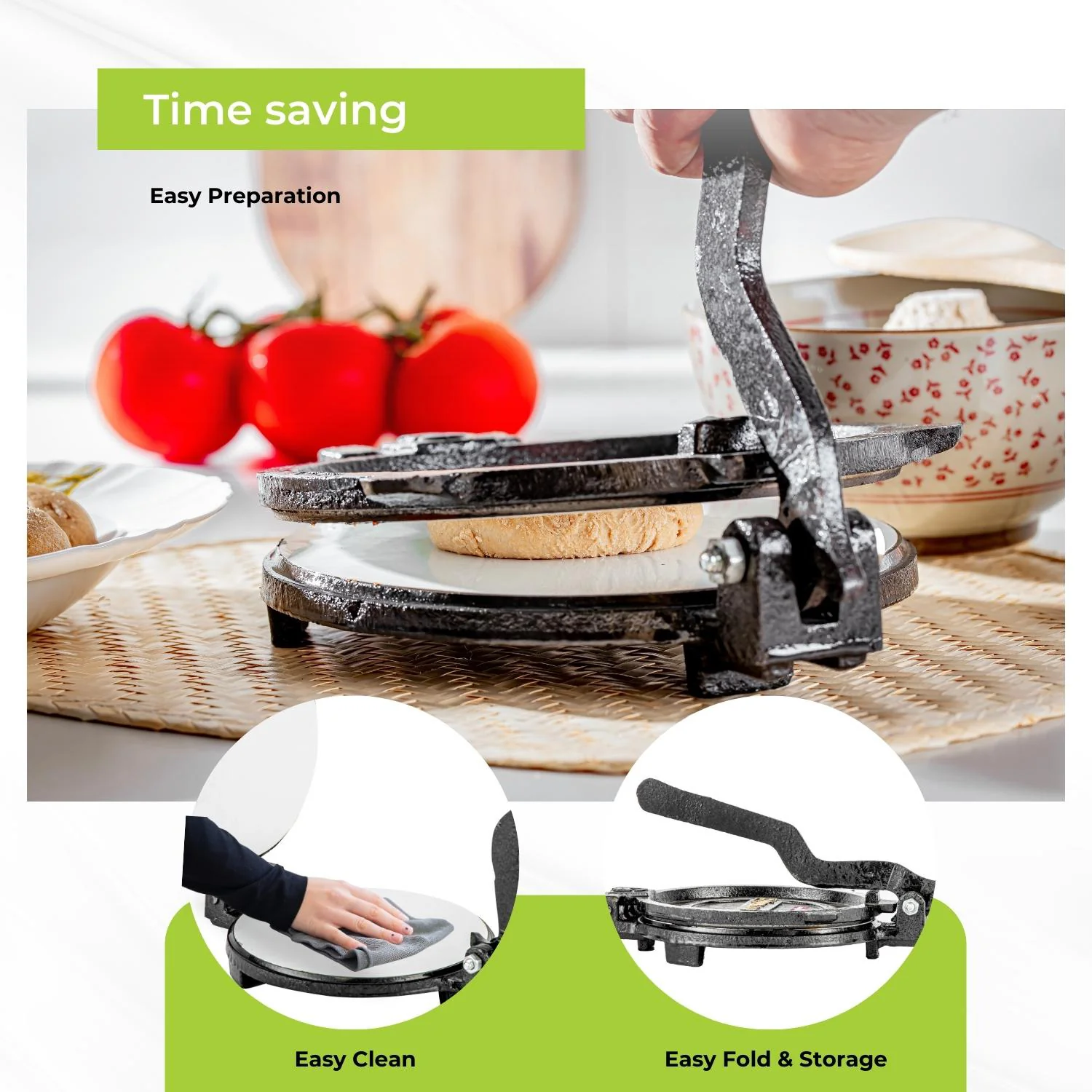 20cm Black Cast Iron Non-Stick Chapati Maker - Image 6