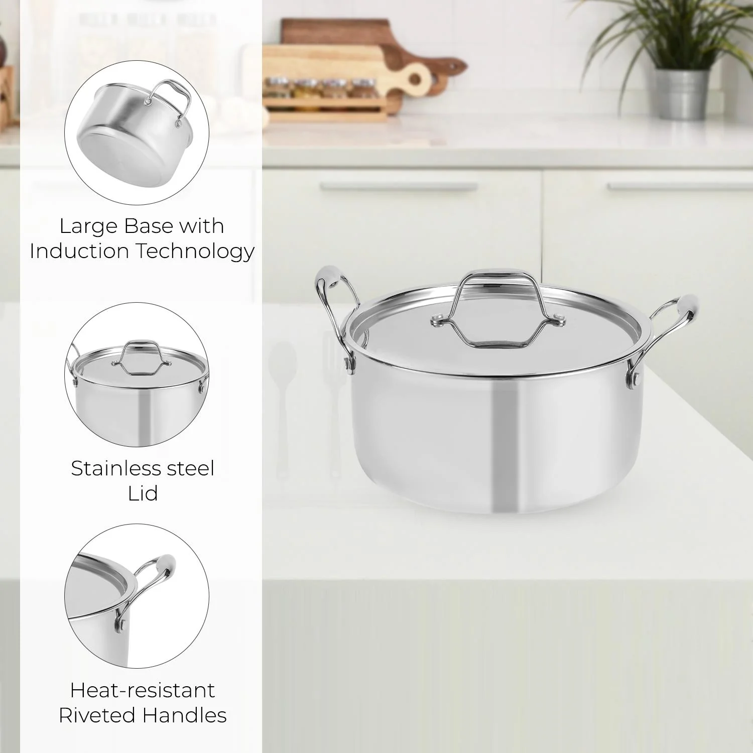 24cm Triply Stainless Steel Casserole Dish With Lid - Image 7