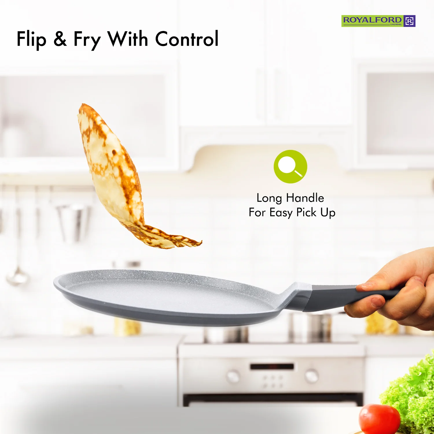 25cm Grey Die-Cast Aluminium Non-Stick Tawa Crepe Pan - Image 3