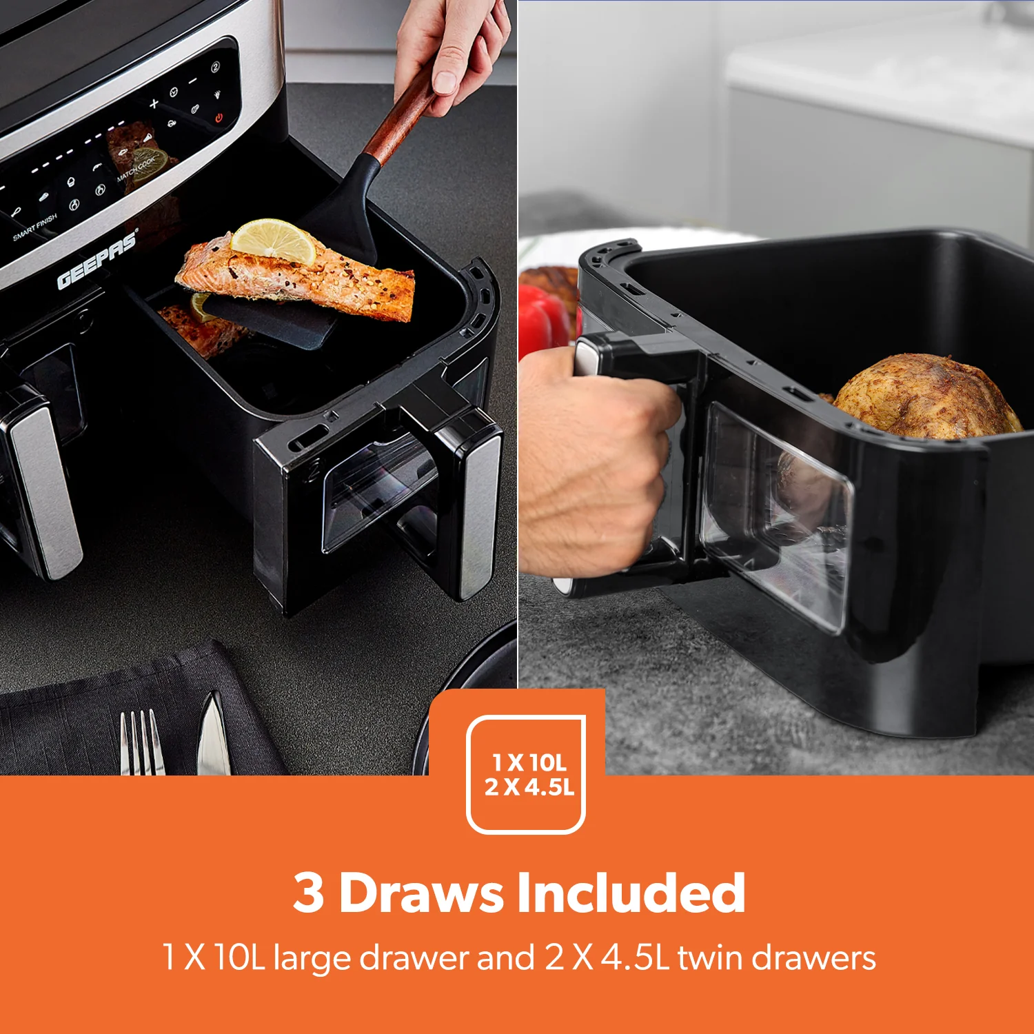 2600W Dual Zone Vortex Air Fryer Cooker With 3 Draws - Image 3