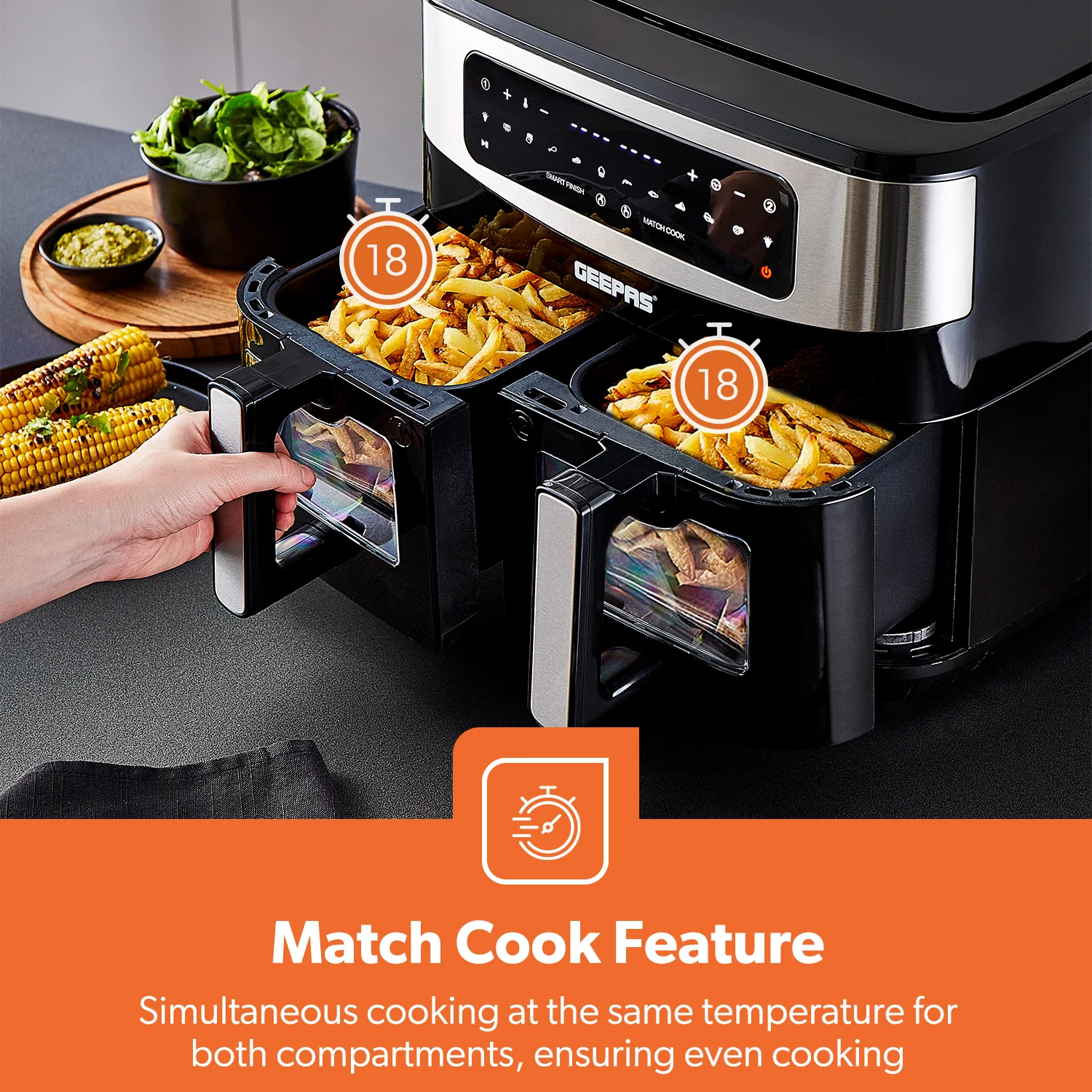 2600W Dual Zone Vortex Air Fryer Cooker With 3 Draws - Image 4