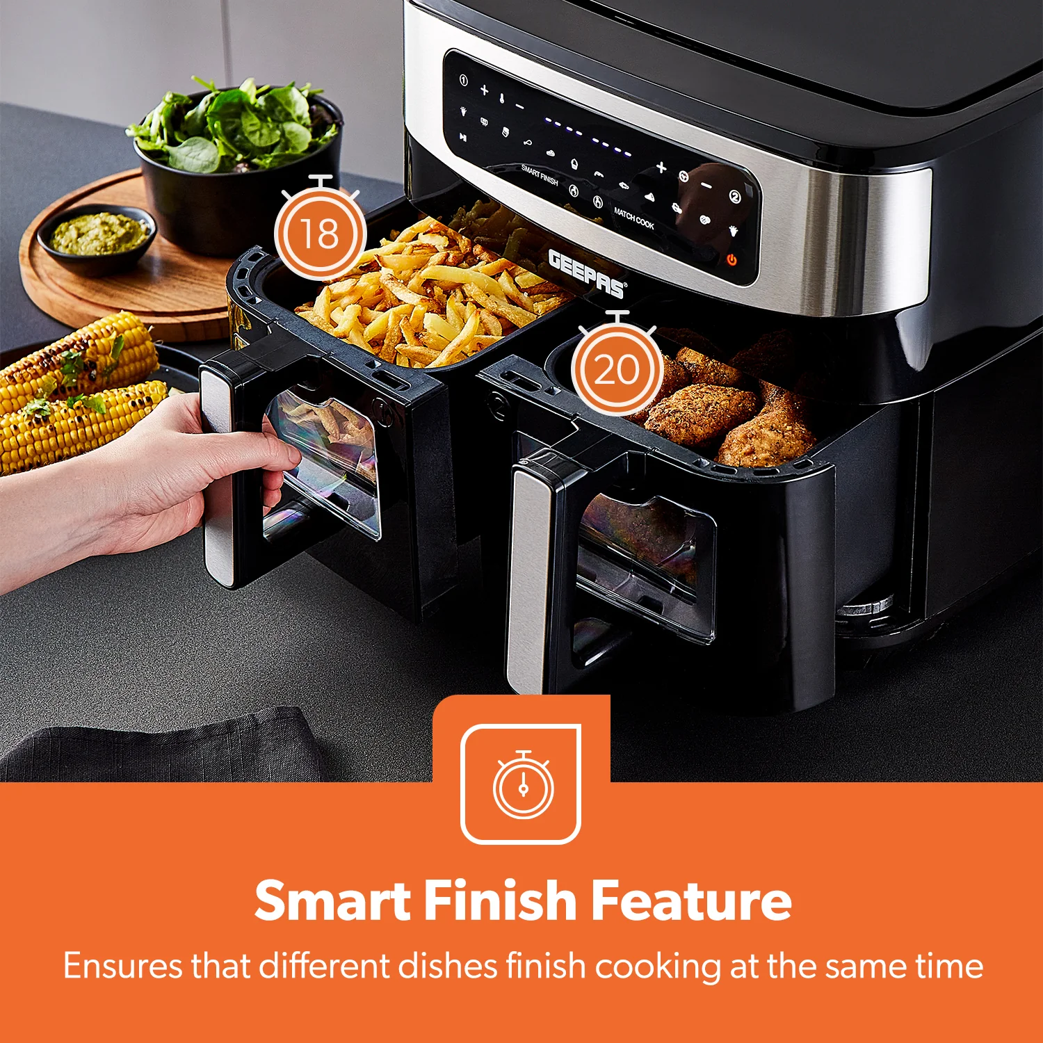 2600W Dual Zone Vortex Air Fryer Cooker With 3 Draws - Image 7