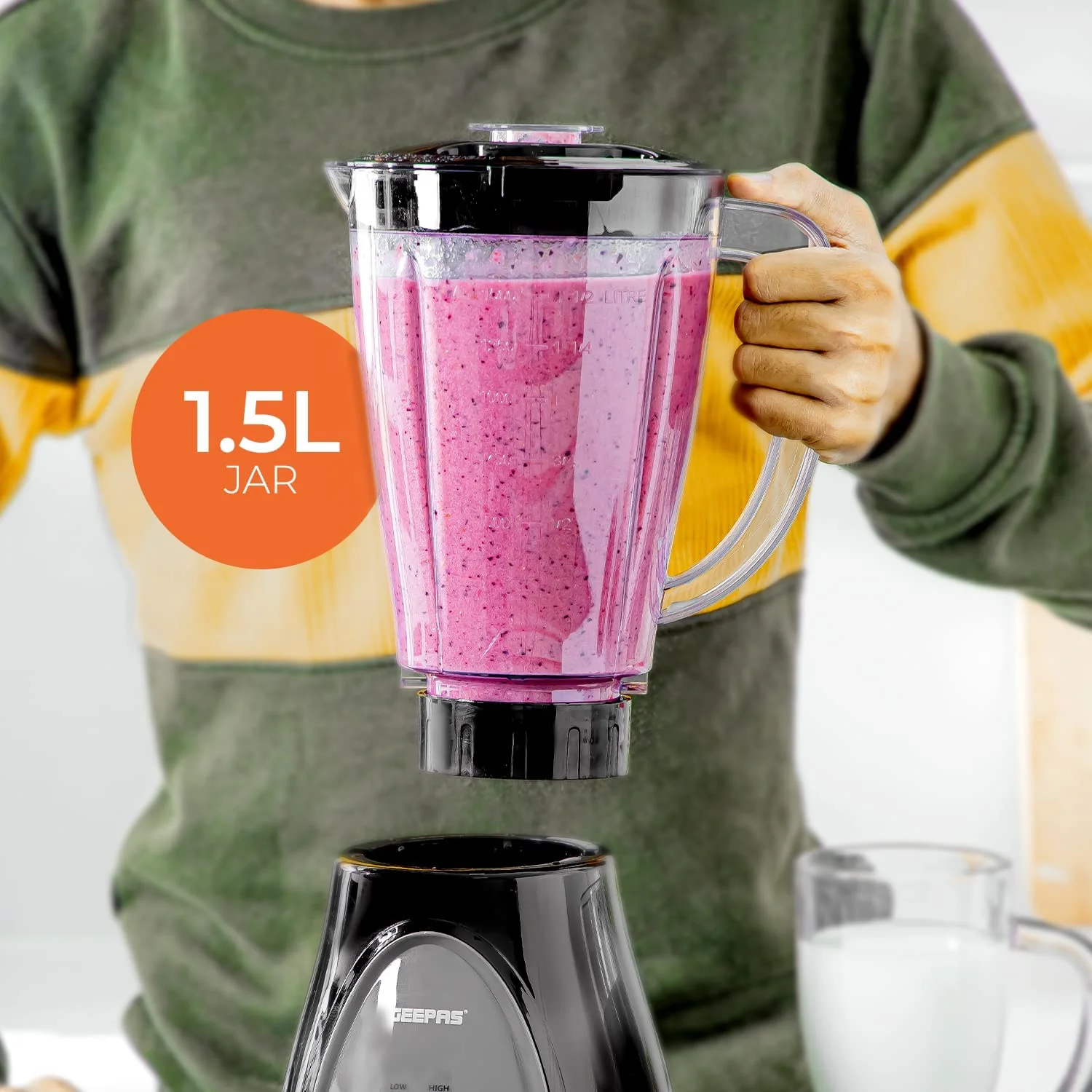 3 in 1 Food Jug Blender with 1.5L Jar, 6 Speed Control with Pulse - Image 5
