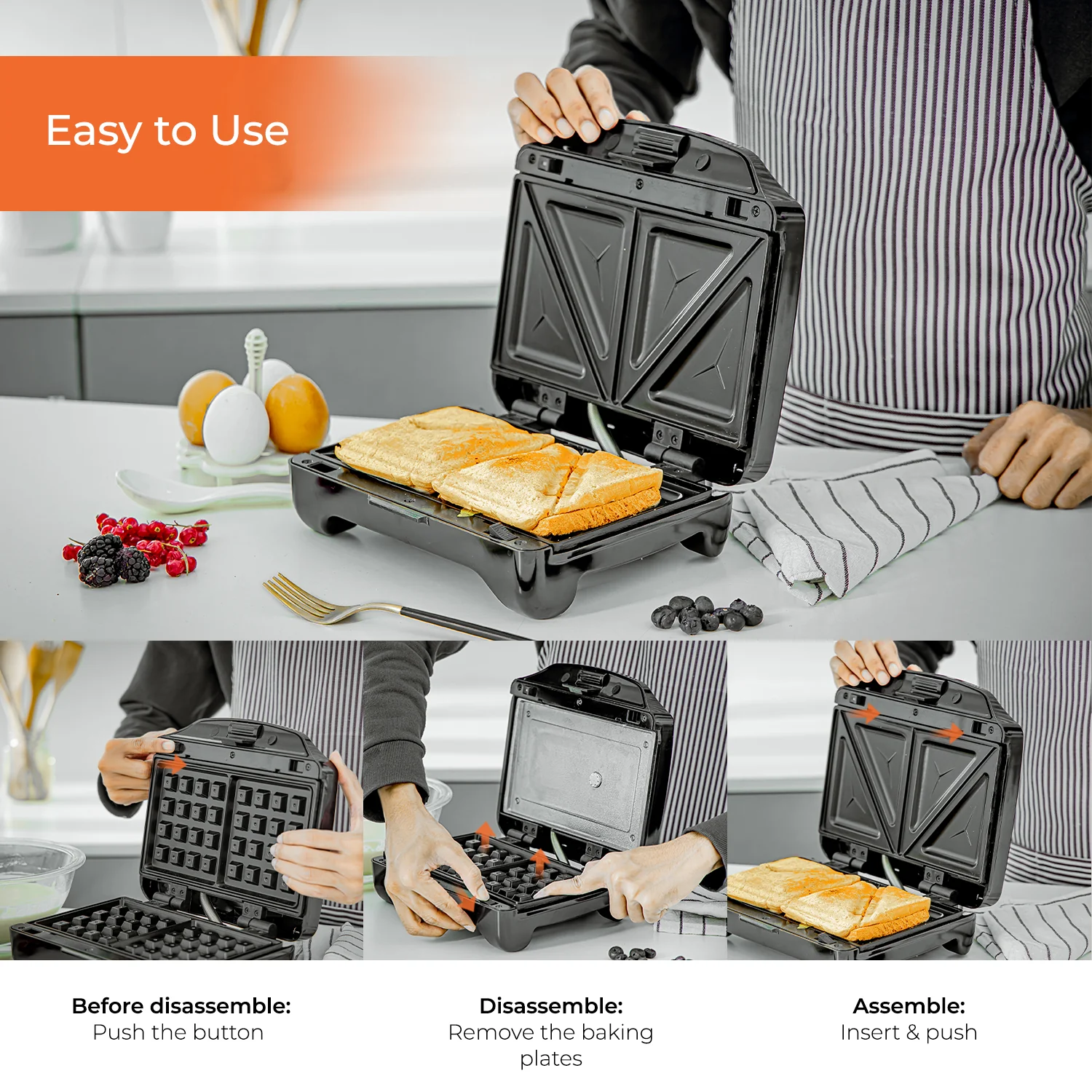 3-in-1 Interchangeable Sandwich Maker, Grill & Waffle Maker - Image 5