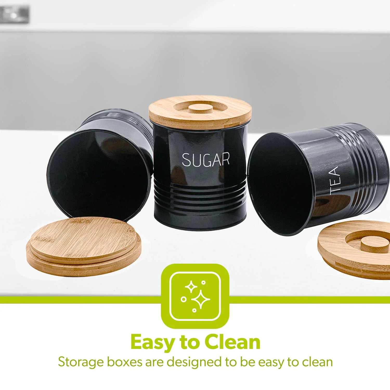 3-Piece Black Tea, Coffee and Sugar Kitchen Storage Canister Jars - Image 6