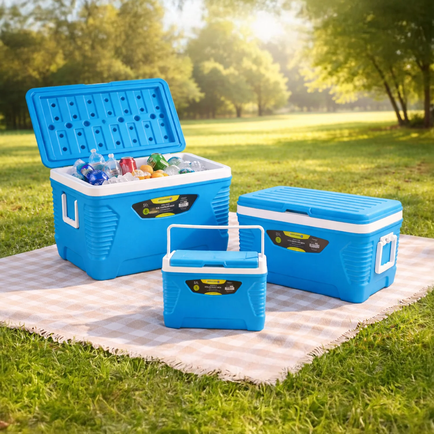 3-Piece Blue Insulated Ice Cooler Chests (5L, 25L & 50L) - Image 2