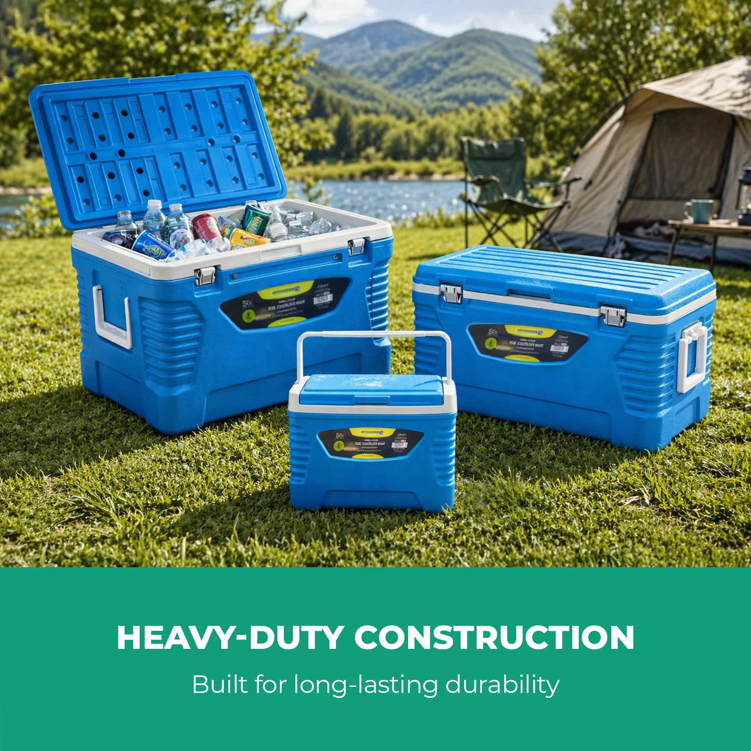 3-Piece Blue Insulated Ice Cooler Chests (5L, 25L & 50L) - Image 3