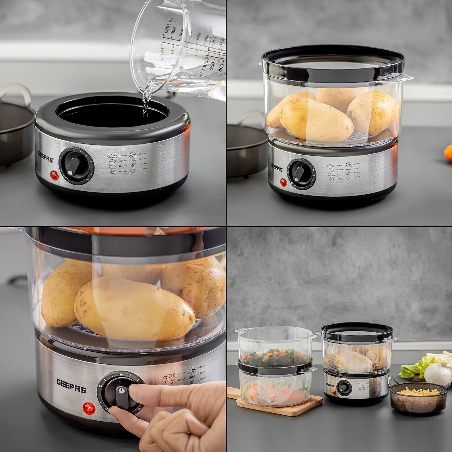3-Tier Food Steamer & 500W Mini Food Processor Combo Set - Image 3