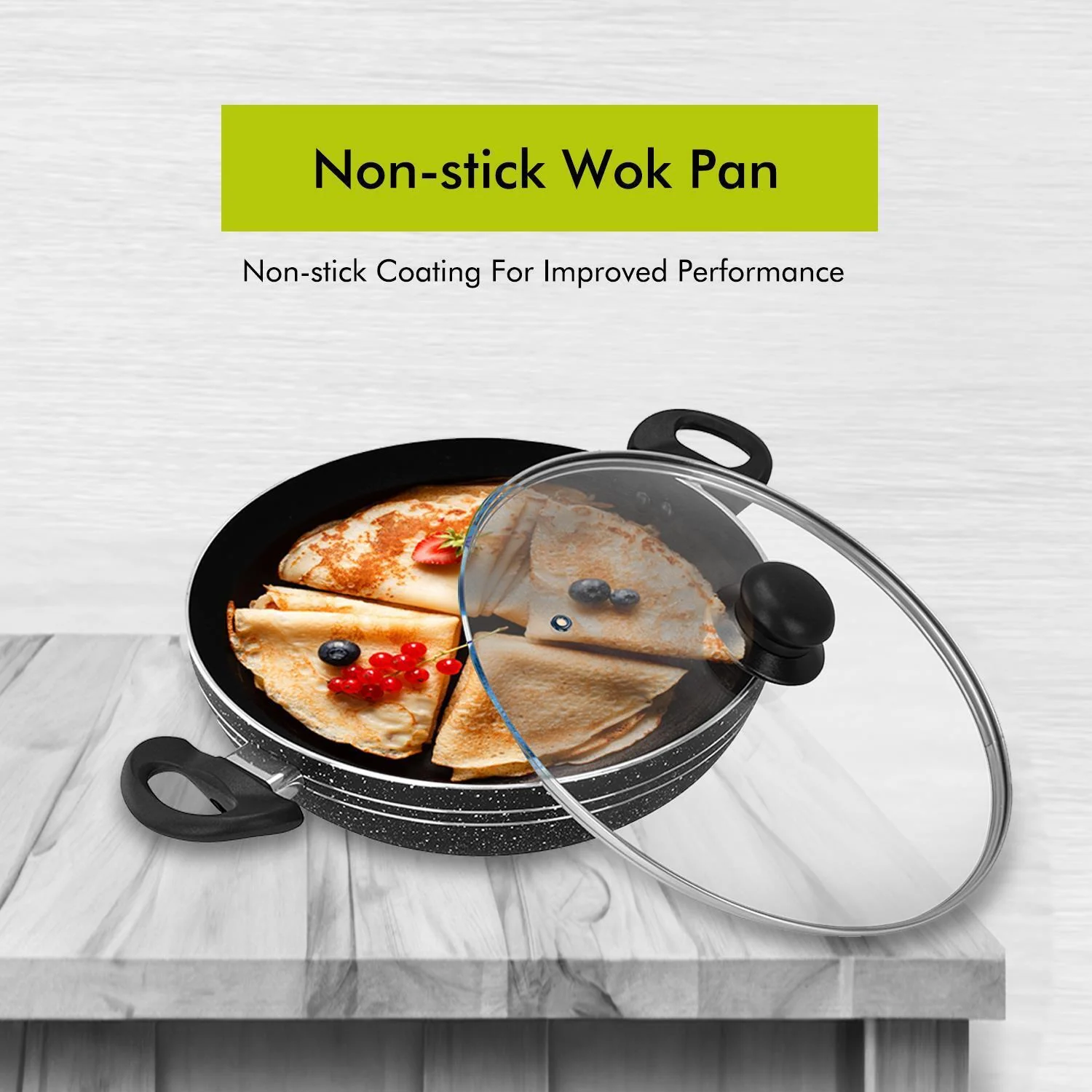 32cm Non-Stick Induction Wok Pan with Glass Lid - Image 6